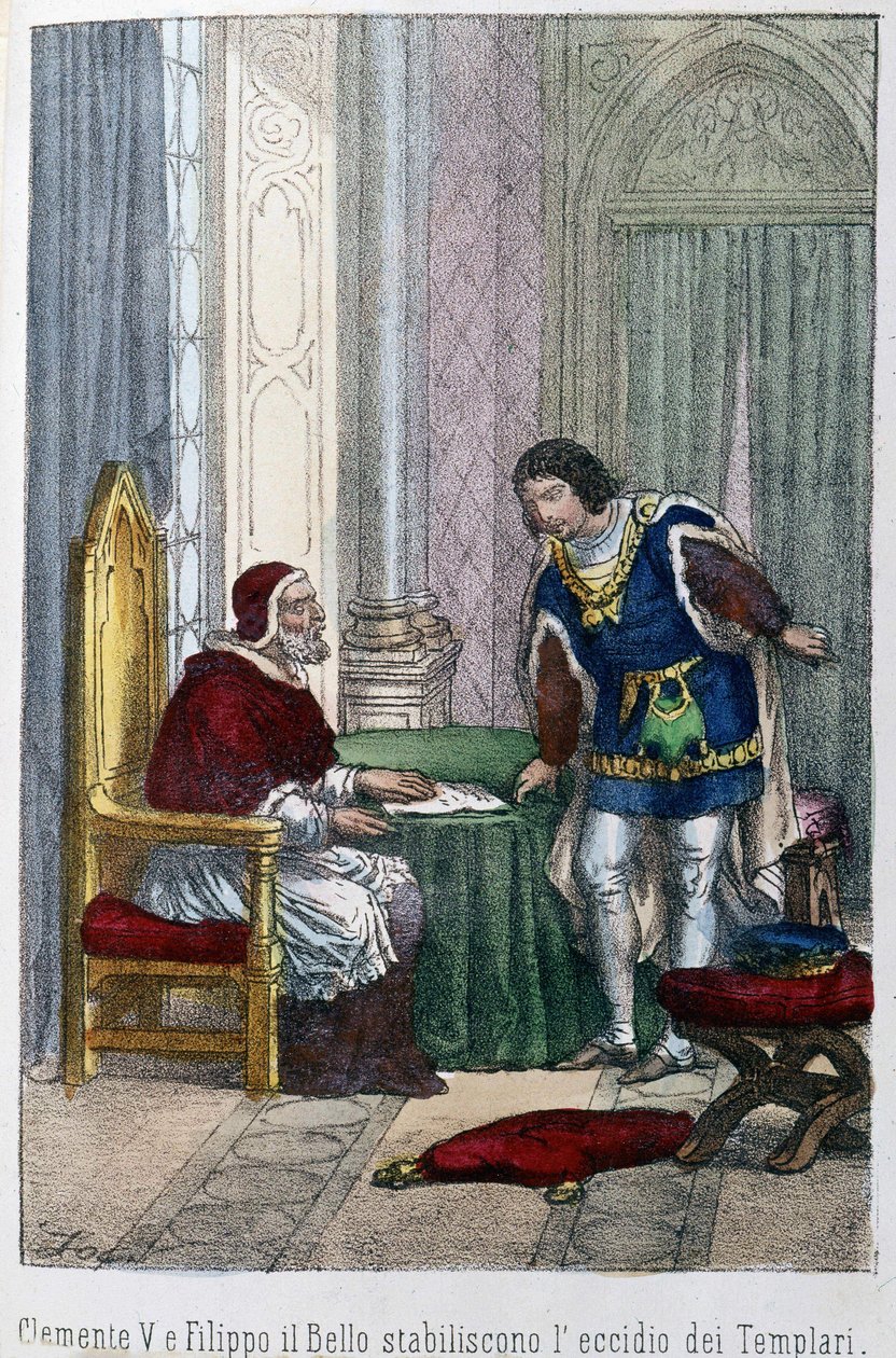 Papież Klemens V i Filip IV Bel, król Francji, postanowili wyeliminować templariuszy autorstwa Unknown artist