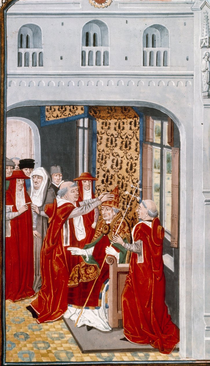 Papież Grzegorz XI (1329-1378) konsekrował Awinion w 1370 roku. Miniatura z Kronik” Jeana Froissarta (1337-1400) XV-wieczny Paryż. B.N. autorstwa Unknown artist