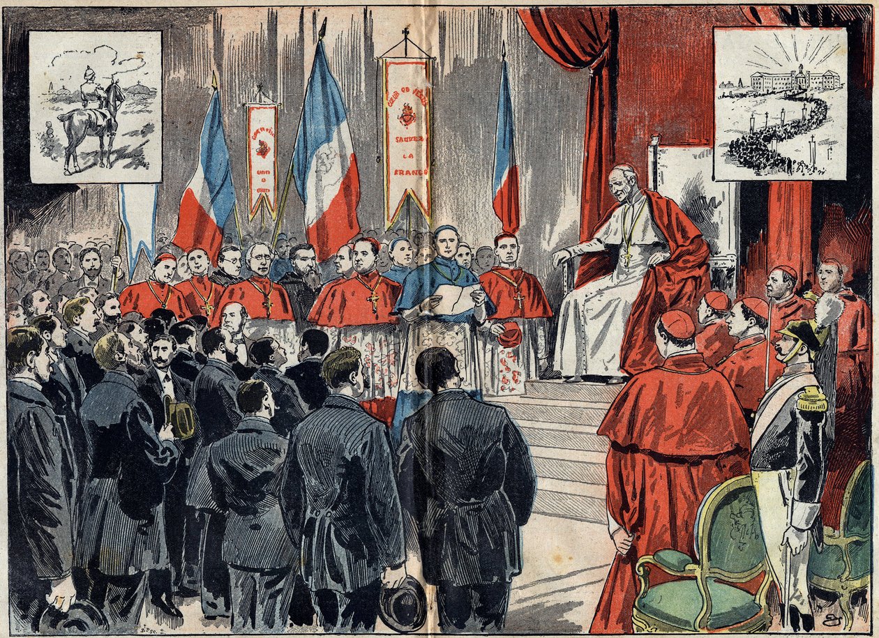 Papież Leon XIII (1810-1903) konsekrował protektorat Francji w Ziemi Świętej, gdy Niemcy chciały go zastąpić. Publiczność 8 października autorstwa Unknown artist