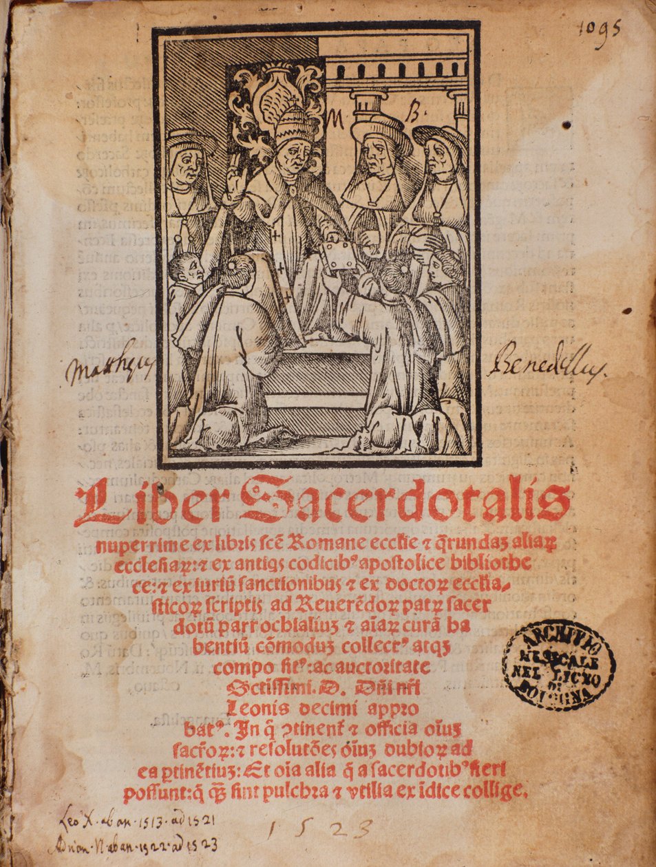 Papież Leon X otrzymuje książkę Frontyspice księgi liturgicznej „Liber Sacerdotalis” Castelliniego autorstwa Unknown artist