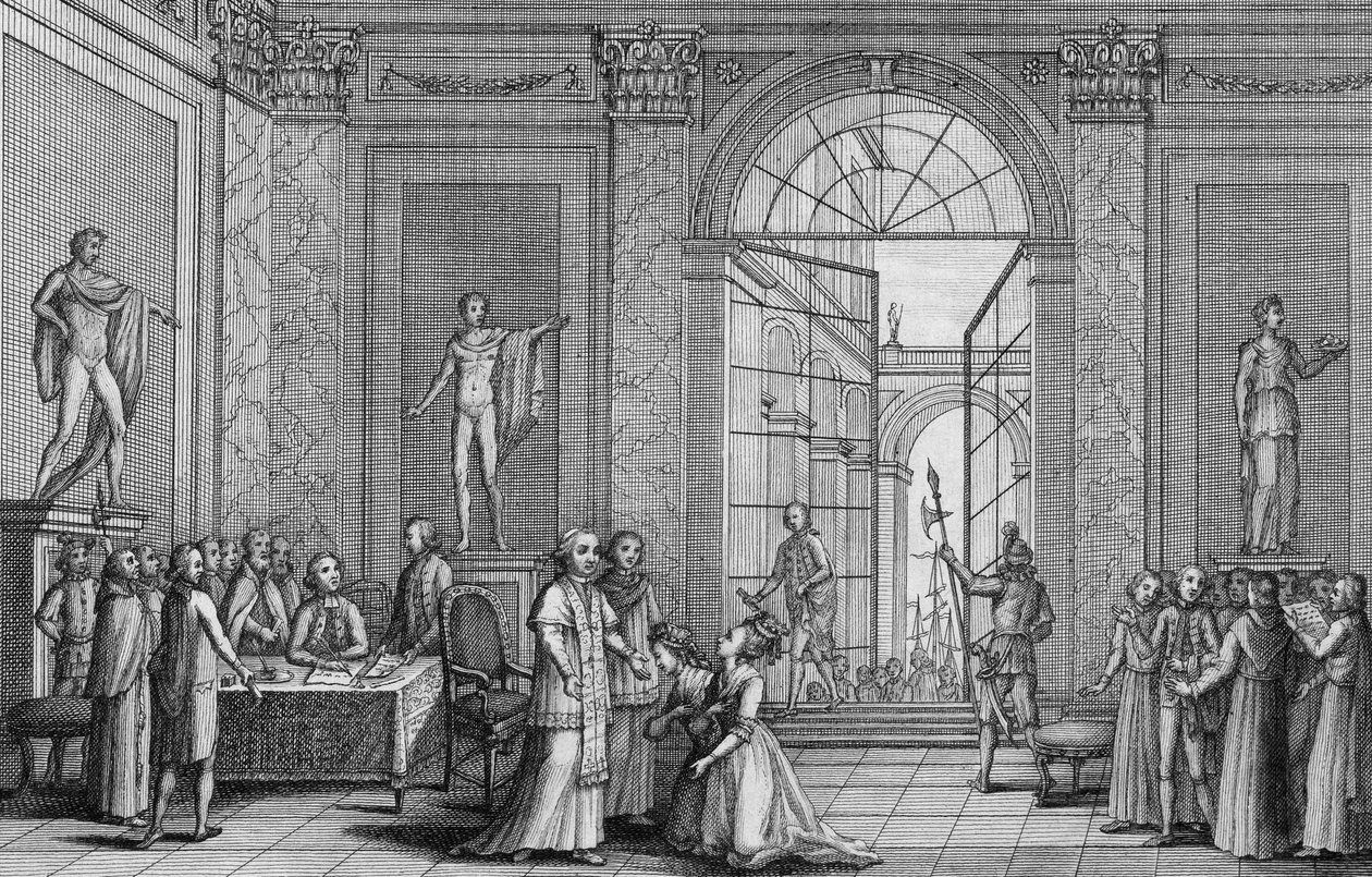 Papież Pius VI (Pio) przyjął w 1791 dwie córki Ludwika XV (Madame Marie Adelaide i Madame Marie Therese Victoire de France (Victoire-Louise-Marie-Therese de France), znane jako Madame XIV i Madame Victoire (1733-1799) - grawerowanie autorstwa Unknown artist