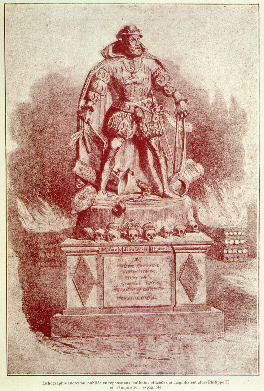 Portret-zarzut Filipa II dotyczący hiszpańskiej inkwizycji - grawerowanie autorstwa Unknown artist