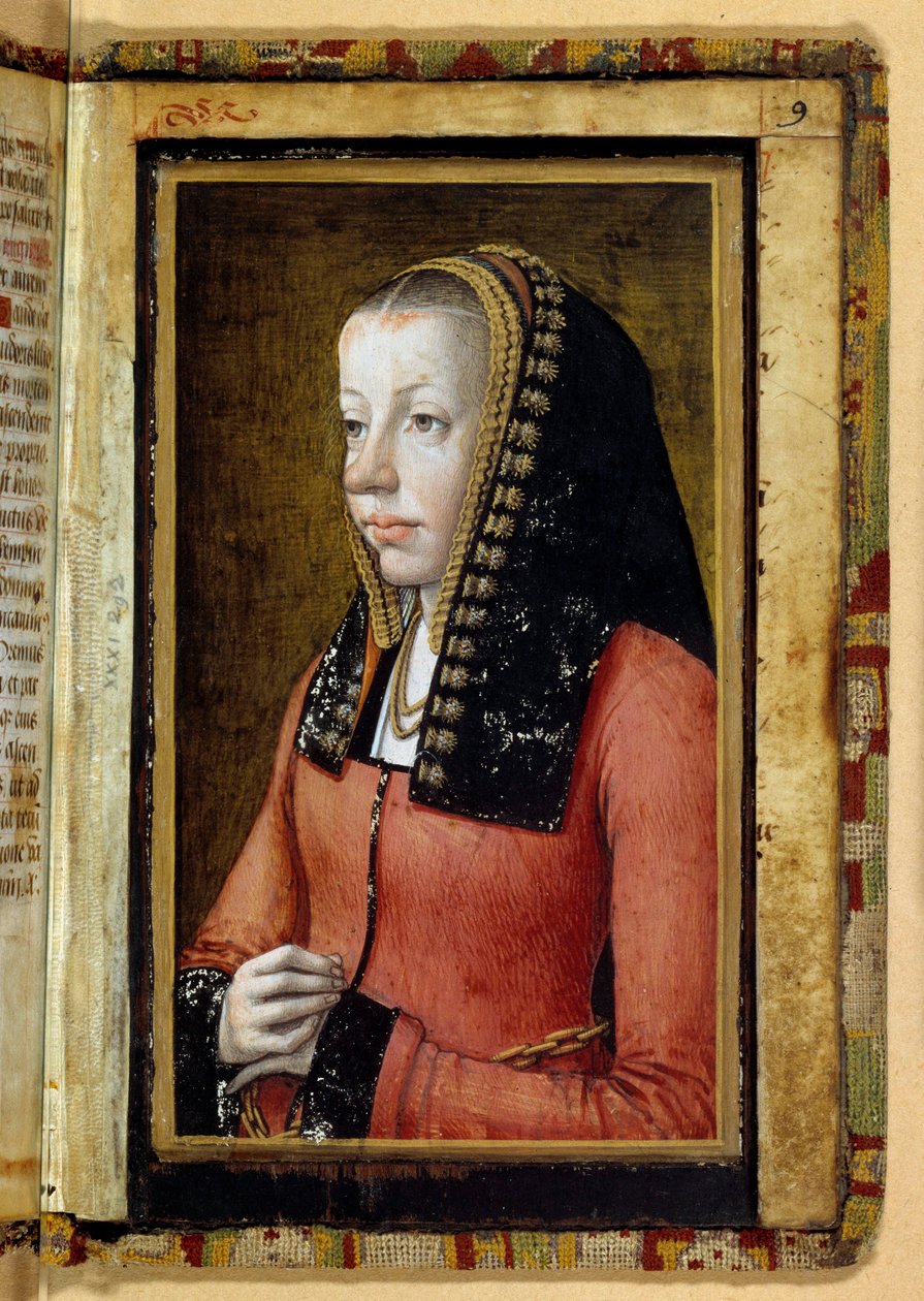 Portret przedstawia Annę Bretanii (1477-1514), królową Francji. Miniatura, fragment księgi godzin. Anonimowy autorstwa Unknown artist