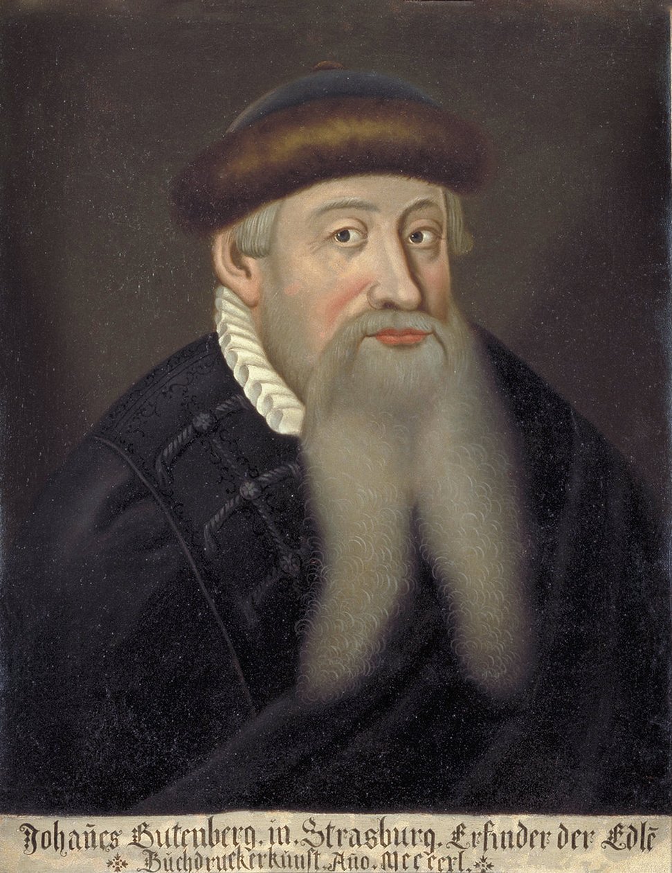Portret Johannesa Gensfleischa dit Gutenberga (1394/99-1468), niemieckiego drukarza (Portret Johannesa Gutenberga) - peinture anonymous du 17eme siecle - Keio University Library autorstwa Unknown artist