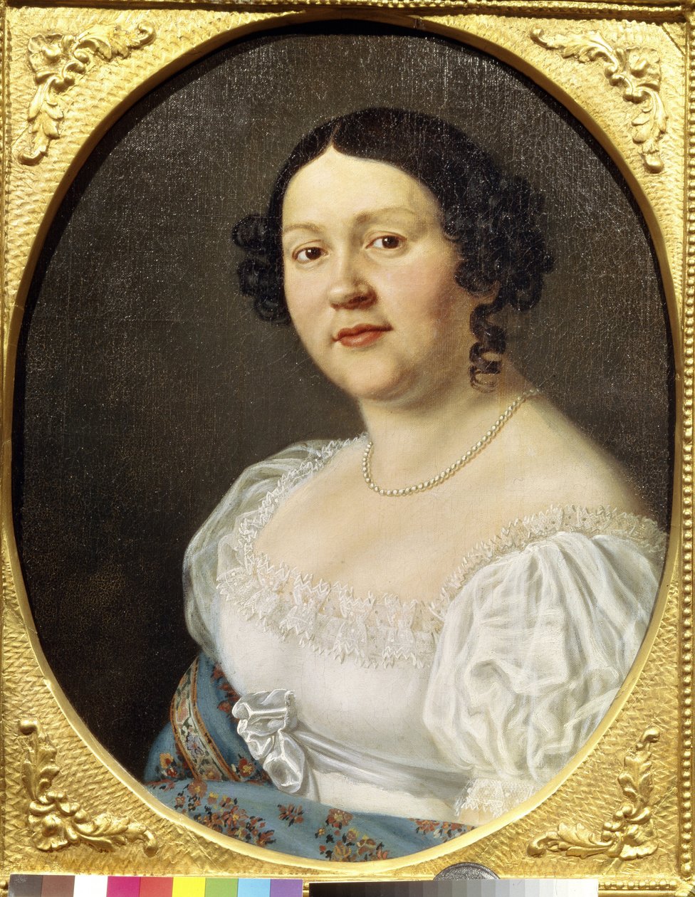 Portret śpiewaczki operowej Sophia Vasilyevna Samoylova (Samoylova Chernikova) (1860-1936) (Portret śpiewaczki operowej Sophia Vasilyevna Samoylova). Malarstwo anonimowe, olej na płótnie, koniec XIX wieku. Sztuka rosyjska, romantyzm. Państwowe Muzeum Teatr autorstwa Unknown artist
