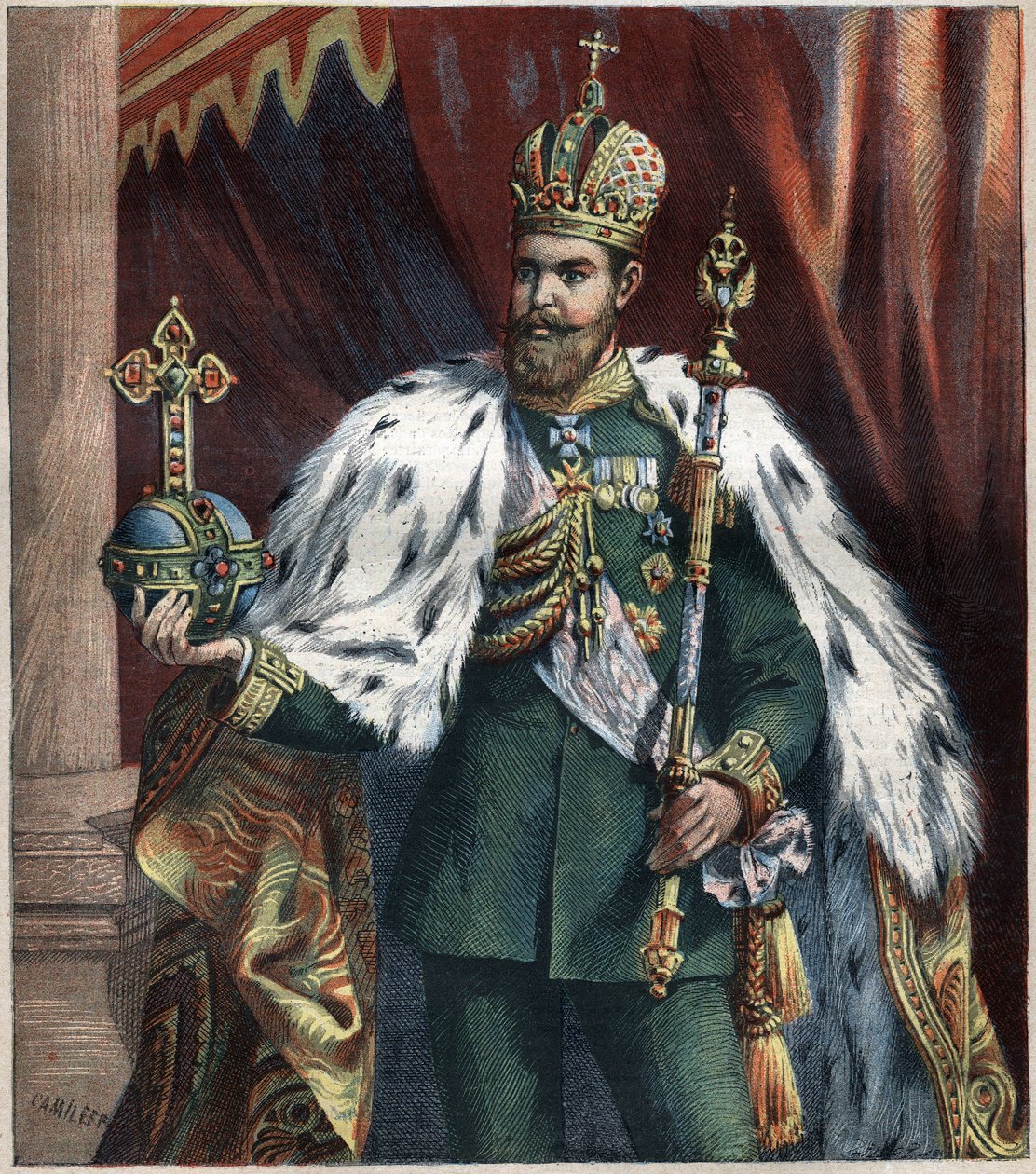 Portret u stóp Aleksandra III (1845-1895), rycina cesarza Rosji z 1892 r. autorstwa Unknown artist