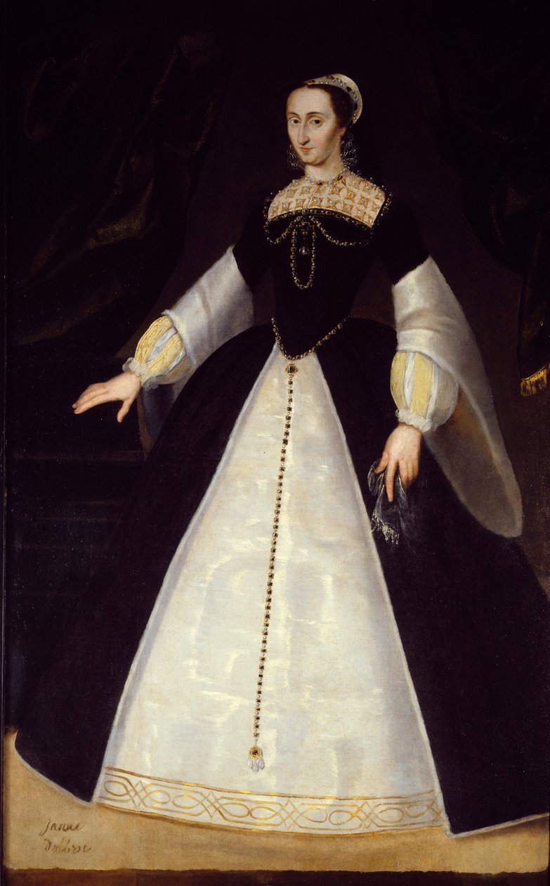 Portret u stóp Joanny Albret, królowej Nawarry (1528-1572), matki malarstwa Henryka IV Anonimowego. XVI w. niedz. 1,96x1,22 m Pau, muzeum zamku autorstwa Unknown artist
