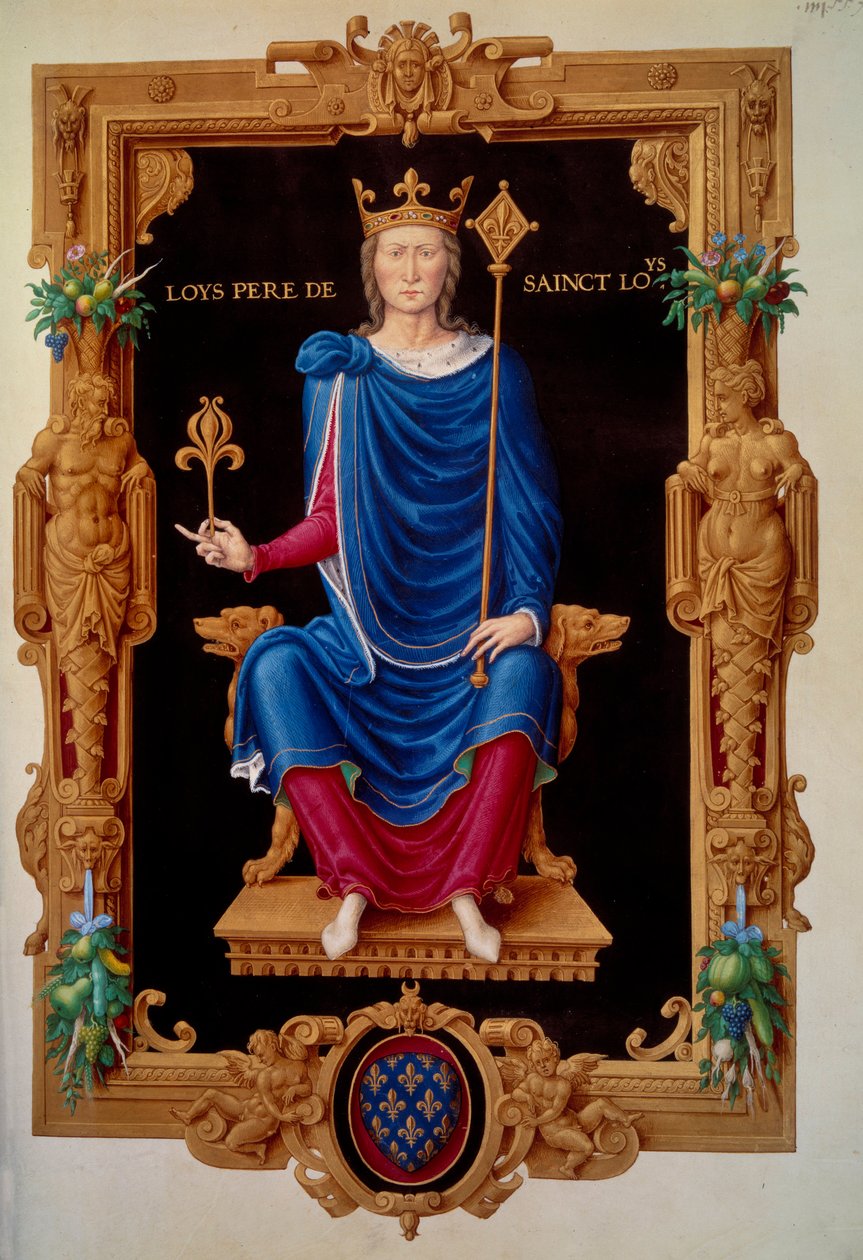 Portret u stóp króla Francji Ludwika VIII lwa (1187-1226) ojca św. Ludwika. Miniatura w „”Recueil des rois de france”” Jeana Tilleta autorstwa Unknown artist