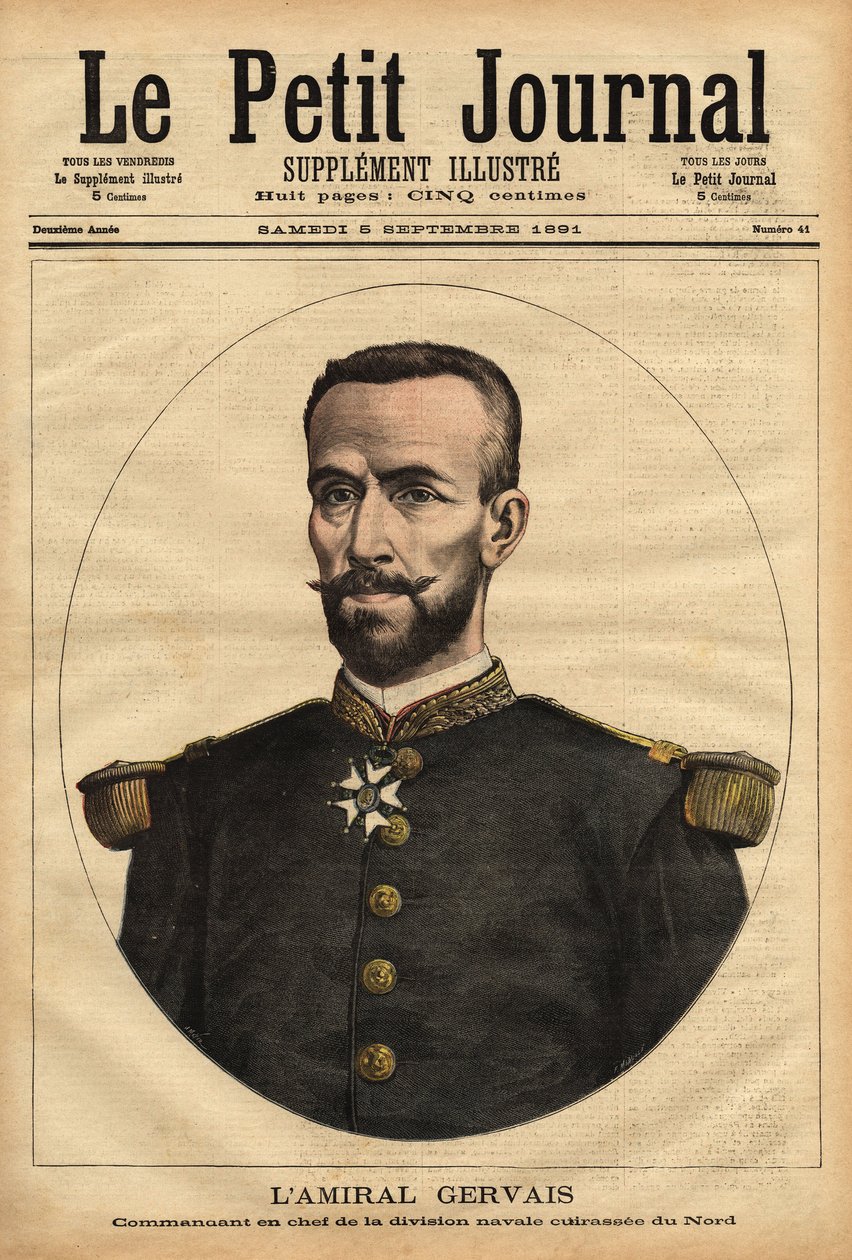 Portret admirała Gervaisa (1837-1921), głównodowodzącego Dywizji Morskiej Północy. Grawerowanie w „Le petit journal”” 5.09.1891. Kolekcja Selvy. autorstwa Unknown artist