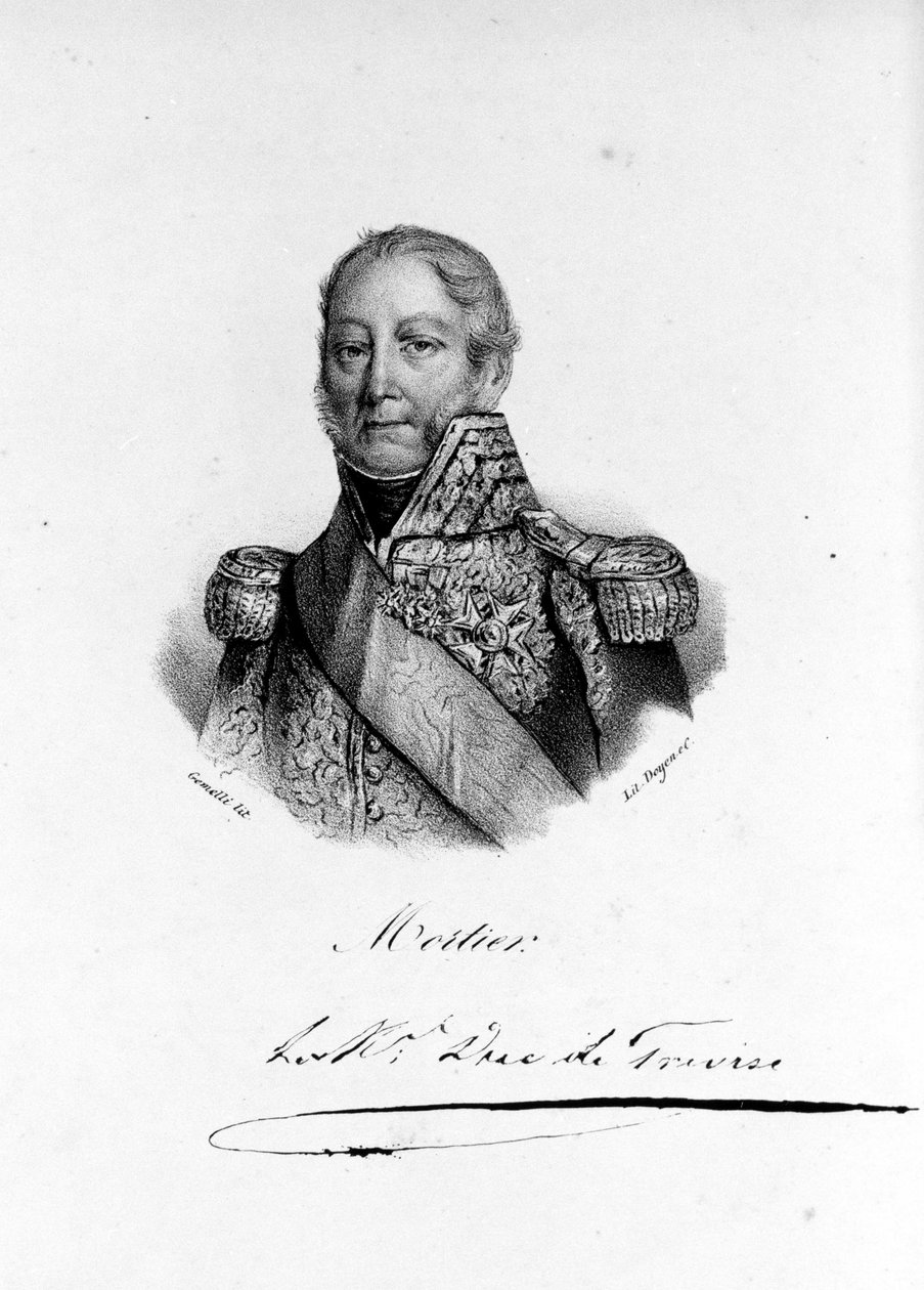 Portret Adolphe Edouard Casimir Joseph Mortier, książę Treviso, francuski marszałek i polityk (1768 - 1835). Rycina XIX wieku. autorstwa Unknown artist