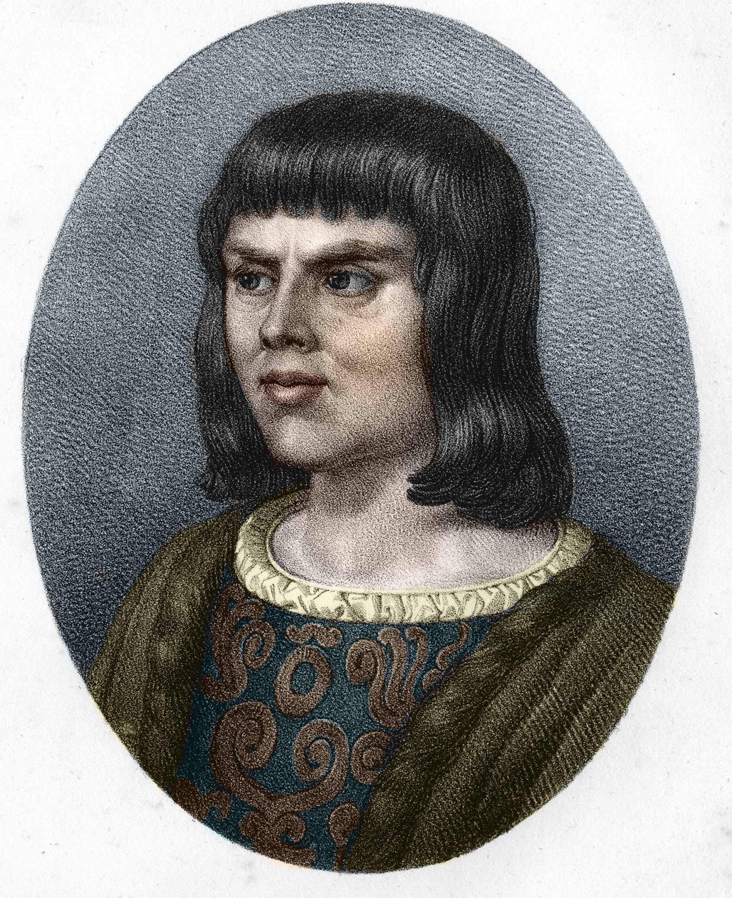 Portret Alaina Chartiera. Francuski dyplomata i pisarz (1385-1433). Sekretarz przyszłego Karola VII. Grawerowanie z XIX wieku. autorstwa Unknown artist