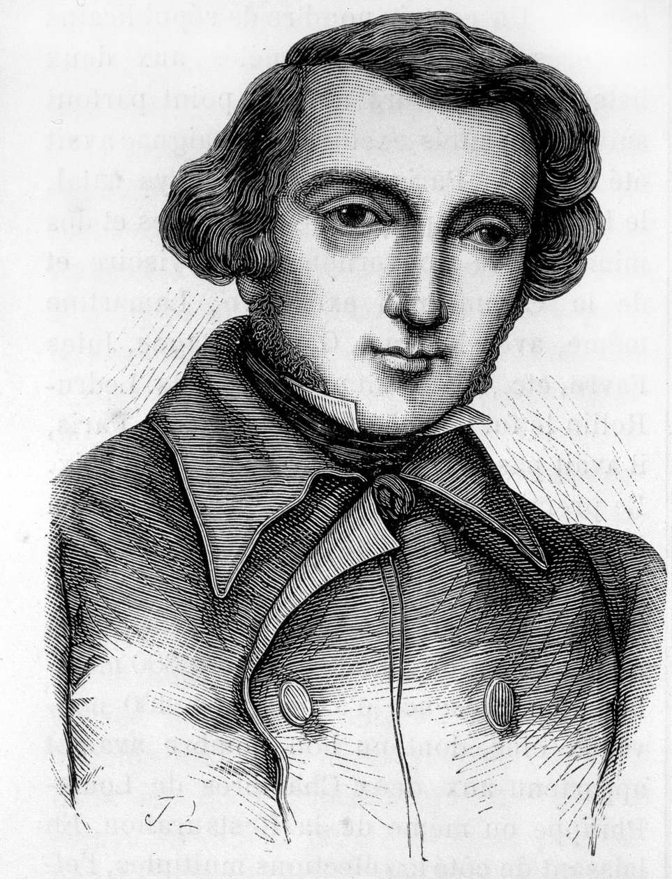 Portret Alexisa de Tocqueville (1805 - 1859), francuskiego historyka i polityka. Grawerowanie XIX wieku. autorstwa Unknown artist