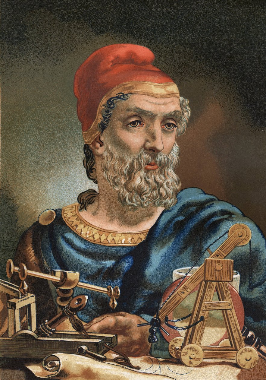 Portret Archimede w języku greckim Arkhimêdês Matematyk i grecki fizyk (Syrakuzy, 287 pne do id, 212 pne). według „La Ciencia y sus Hombres” Louisa Figuiera. Barcelona 1881. autorstwa Unknown artist