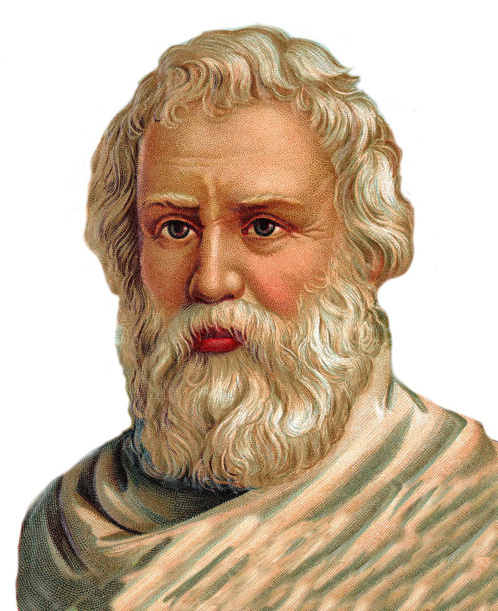 Portret Archimedesa z Syracuse - grecki matematyk, fizyk, inżynier, wynalazca - Archimede de Syracuse - chromolitografia autorstwa Unknown artist
