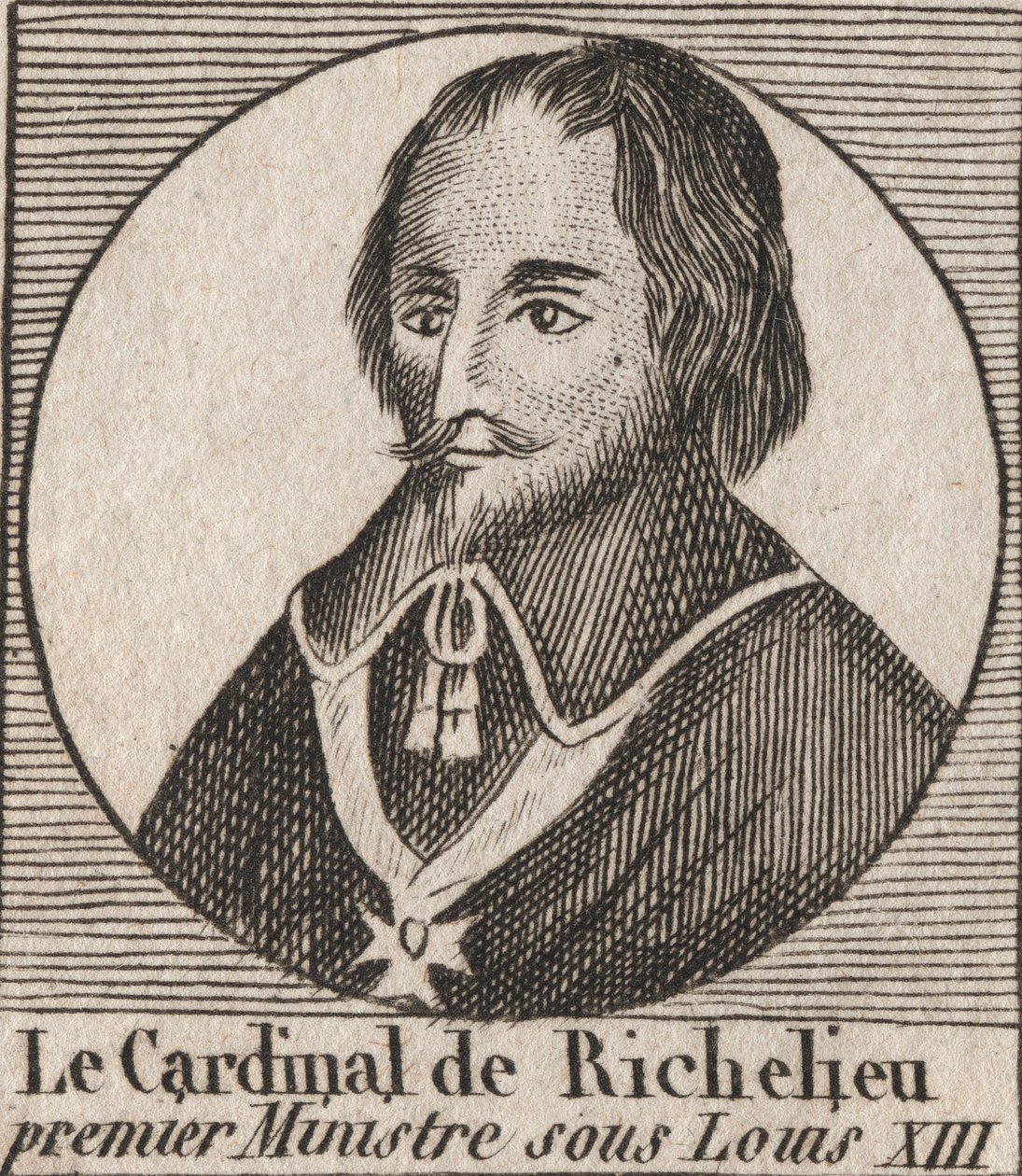 Portret Armanda Jeana du Plessis de Richelieu (1585-1642), kardynała księcia Richelieu, głównego ministra króla Ludwika XIII - kardynała Richelieu, głównego ministra króla Ludwika XIII w latach 1624-1642 - rycina z „Instrukcji sur l