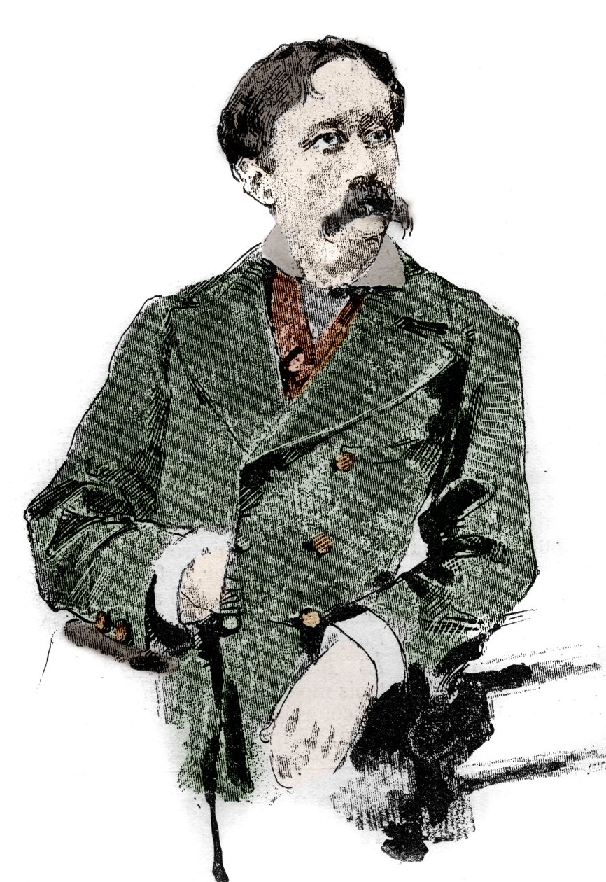 Portret Arrigo (lub Enrico) Boito (1842-1918), włoskiego librecisty, autora libretta „Otella” (Otella) Giuseppe Verdiego. Grawerowanie w „Le monde słynny”” autorstwa Unknown artist