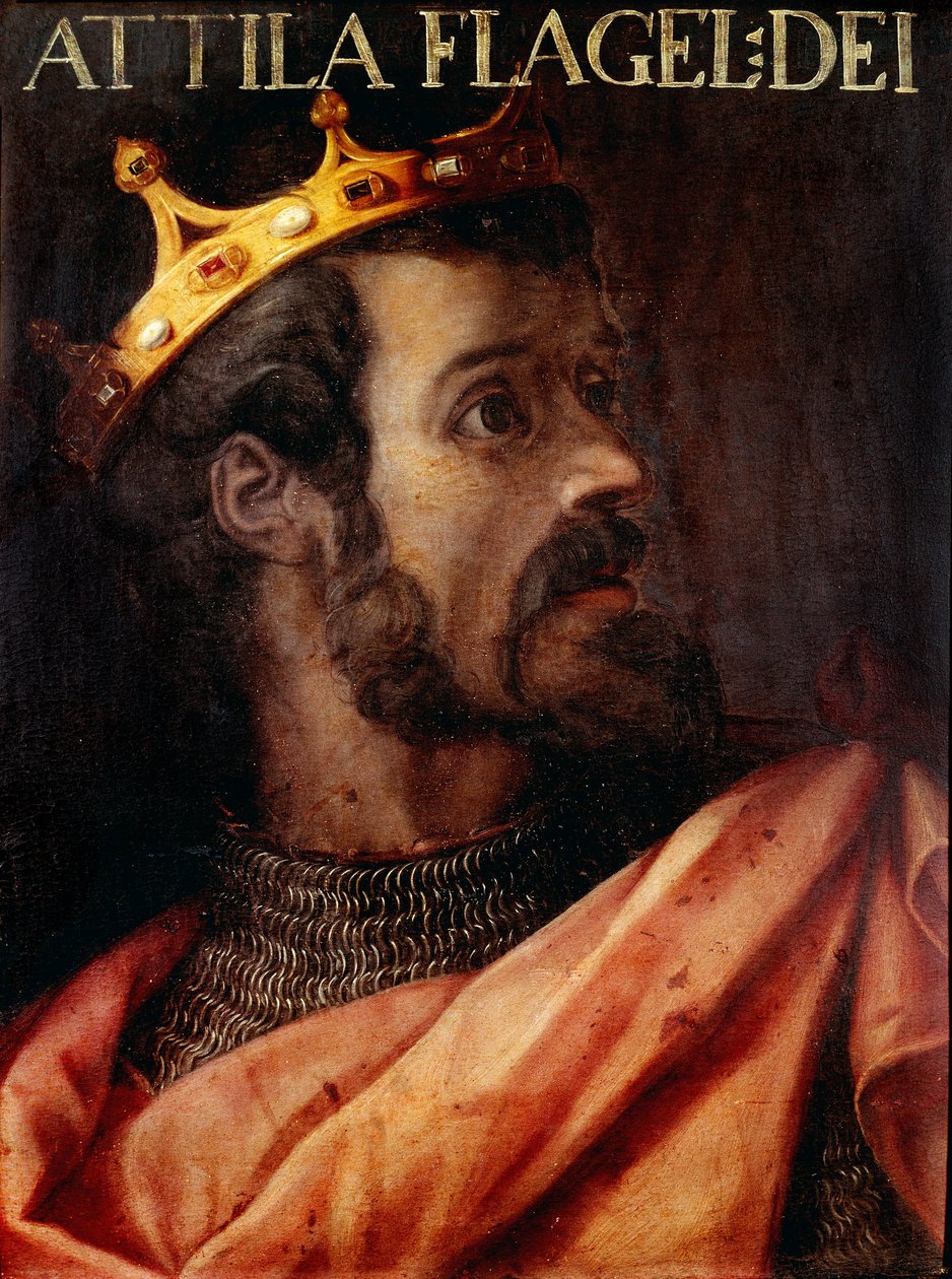 Portret Attyli (395-453) króla Hunów. Anonimowy XVII-wieczny obraz „Gioviana Collection” Florence Uffizi Gallery. autorstwa Unknown artist