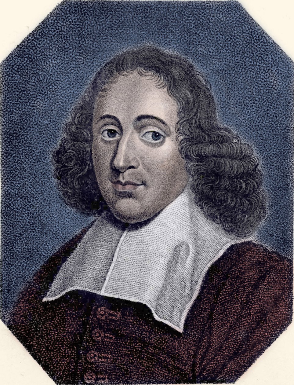 Portret Barucha de Spinozy (1632 - 1677) Holenderski filozof, znany również jako Bento de Espinosa lub Benedictus de Spinoza lub Benoit de Spinoza. Rytownictwo autorstwa Unknown artist