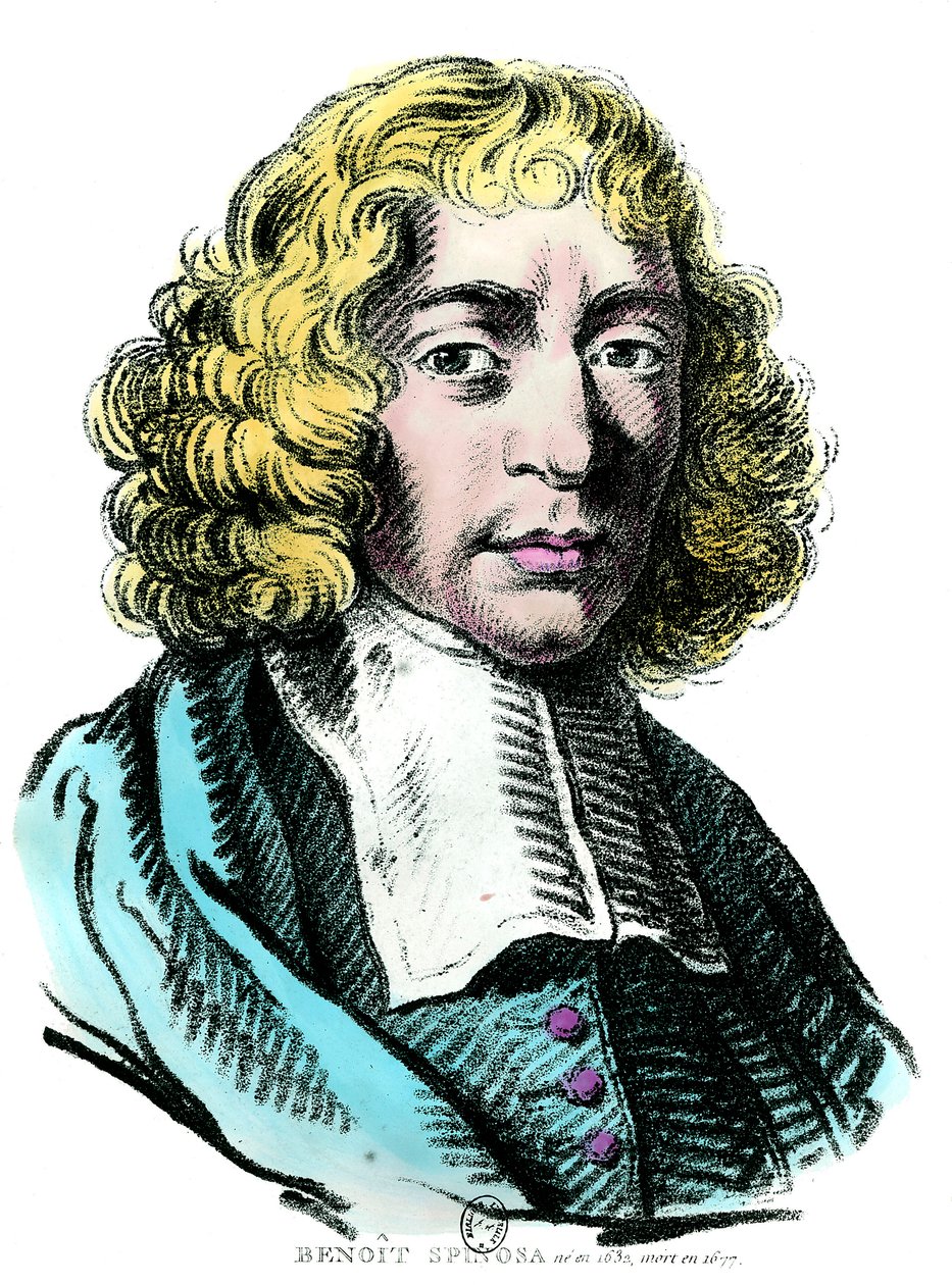Portret Barucha de Spinozy (1632 - 1677) Holenderski filozof, znany również jako Bento de Espinosa lub Benedictus de Spinoza lub Benoit de Spinoza. Rycina z XVII wieku. Dz. Udać się. autorstwa Unknown artist