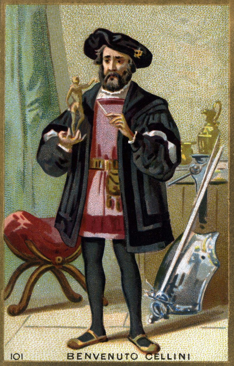 Portret Benvenuto Celliniego (1500 - 1571), włoskiego złotnika i rzeźbiarza. Chromolitografia XIX wieku. autorstwa Unknown artist