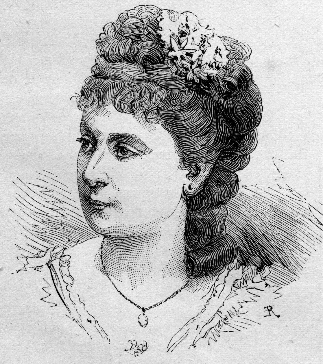 Portret Blanche Beretty (Beretta) (ur. 1855), francuskiej komiczki, członka Comedie Francaise od 1875 do 1901. Grawer w „”Le Monde Illustré”” n¡1168 z 16 sierpnia 1879. autorstwa Unknown artist