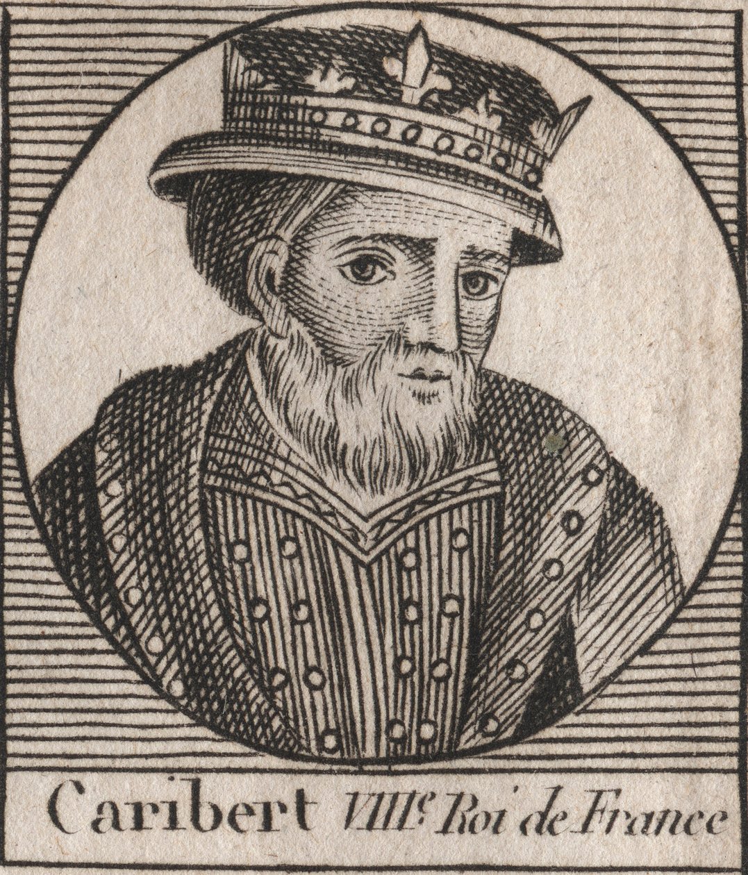 Portret Cariberta, króla Franków (561-567) - Caribert lub Charibert (zm.567) King of the Franks - grawerunek z „Instruction sur l