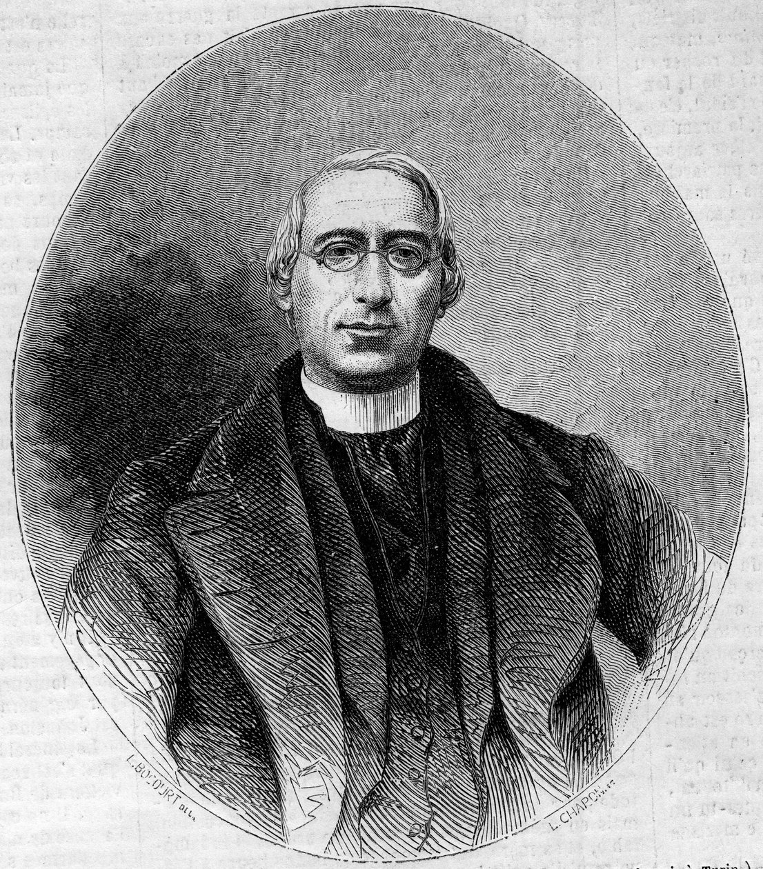 Portret Carlo Passaglii (1812-1887), włoskiego duchownego, zwolennika jedności Włoch. Grawer w „”Le Monde Illustré””n¡240 z 16 listopada 1861 r. autorstwa Unknown artist