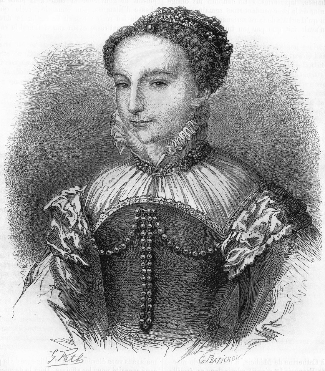 Portret Katarzyny Medycejskiej (Caterina de Medici) (1519-1589) żony króla Francji Henryka II. Grawerowanie z XIX wieku. autorstwa Unknown artist