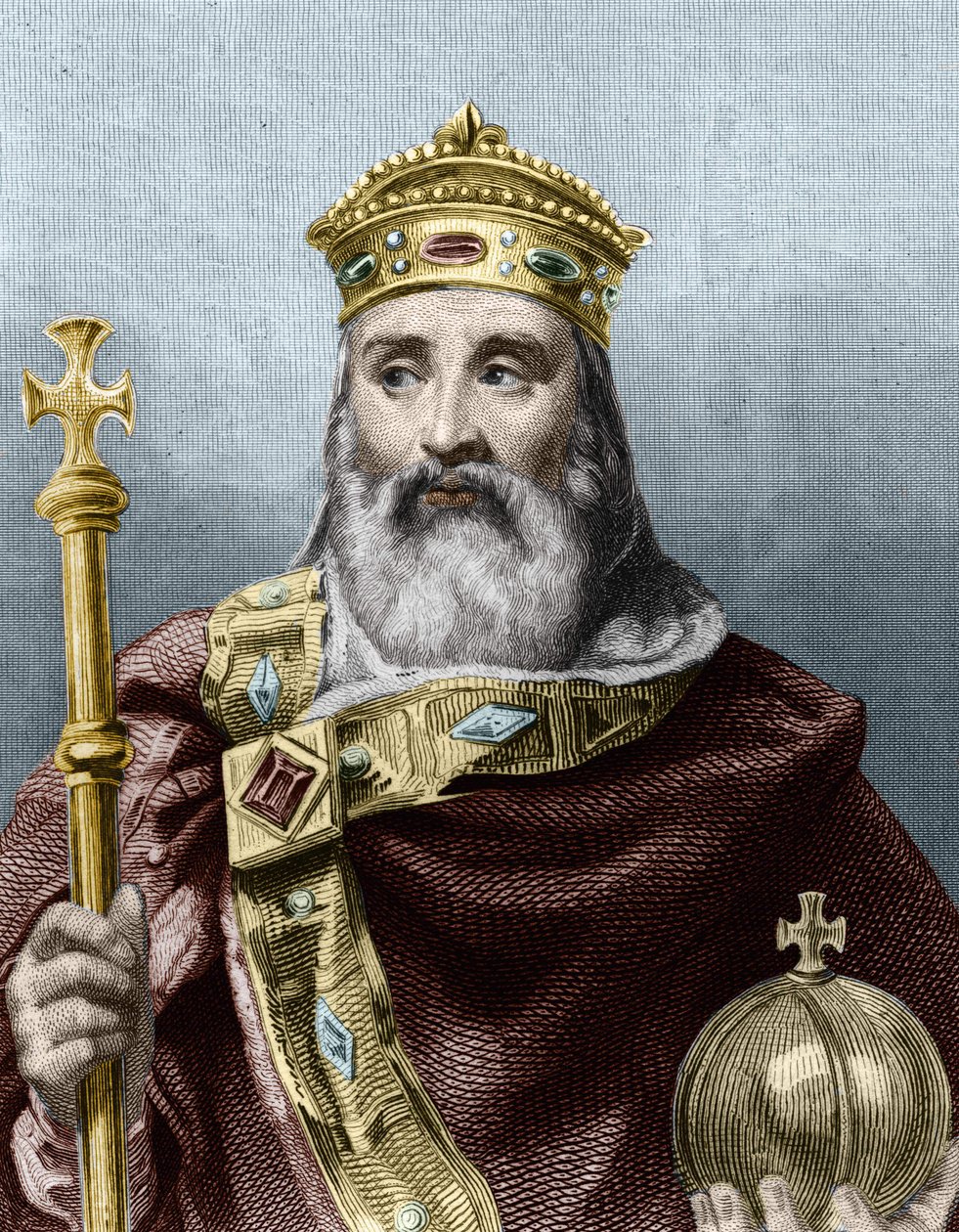 Portret Karola Wielkiego (742 - 814), króla Francji - w Histoire des Français autorstwa Lavallée, rycina, bd. autorstwa Unknown artist