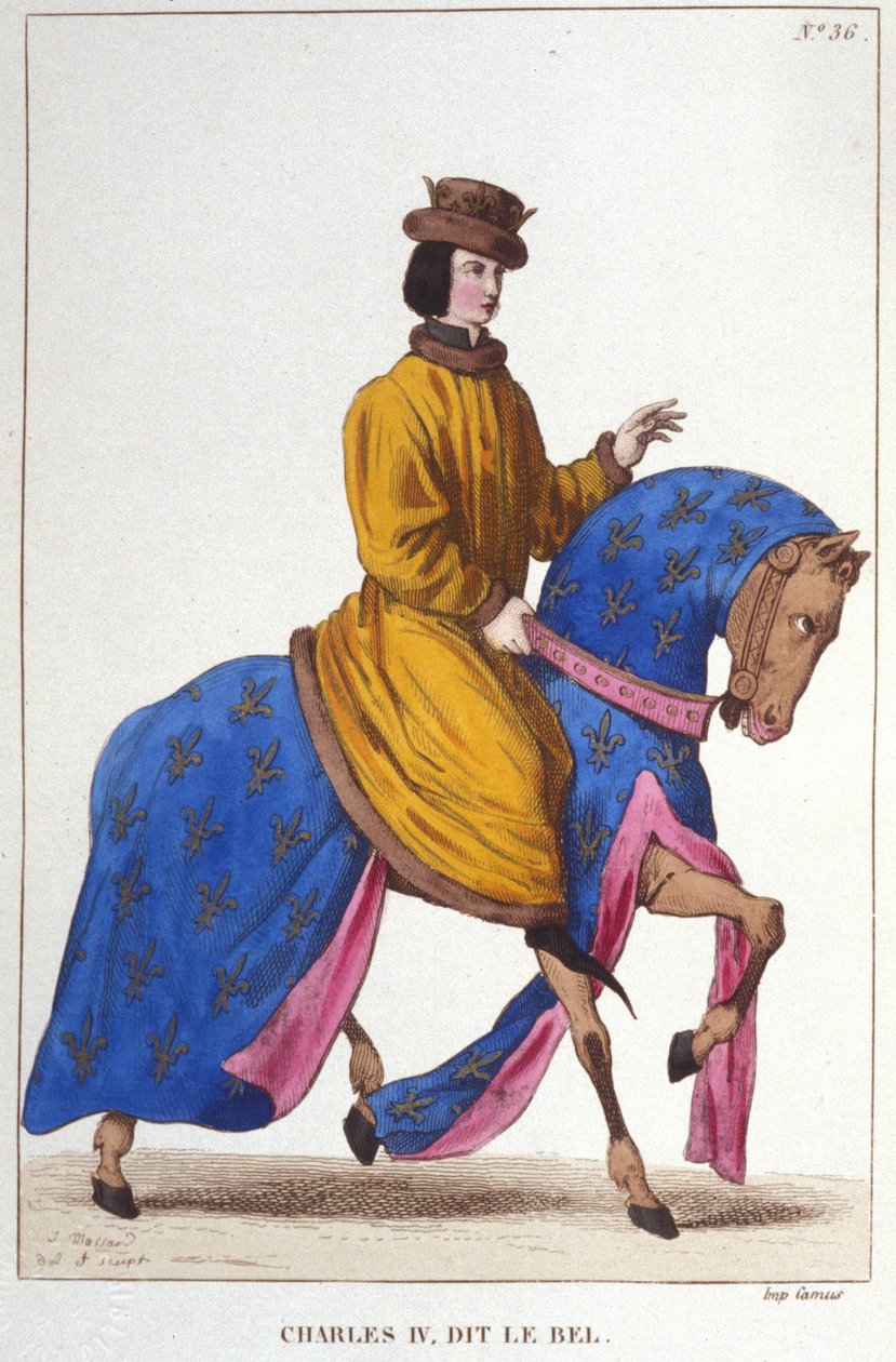 Portret Karola IV Bela (ok. 1294 - 1328), króla Francji i Nawarry, rycina 1830 autorstwa Unknown artist