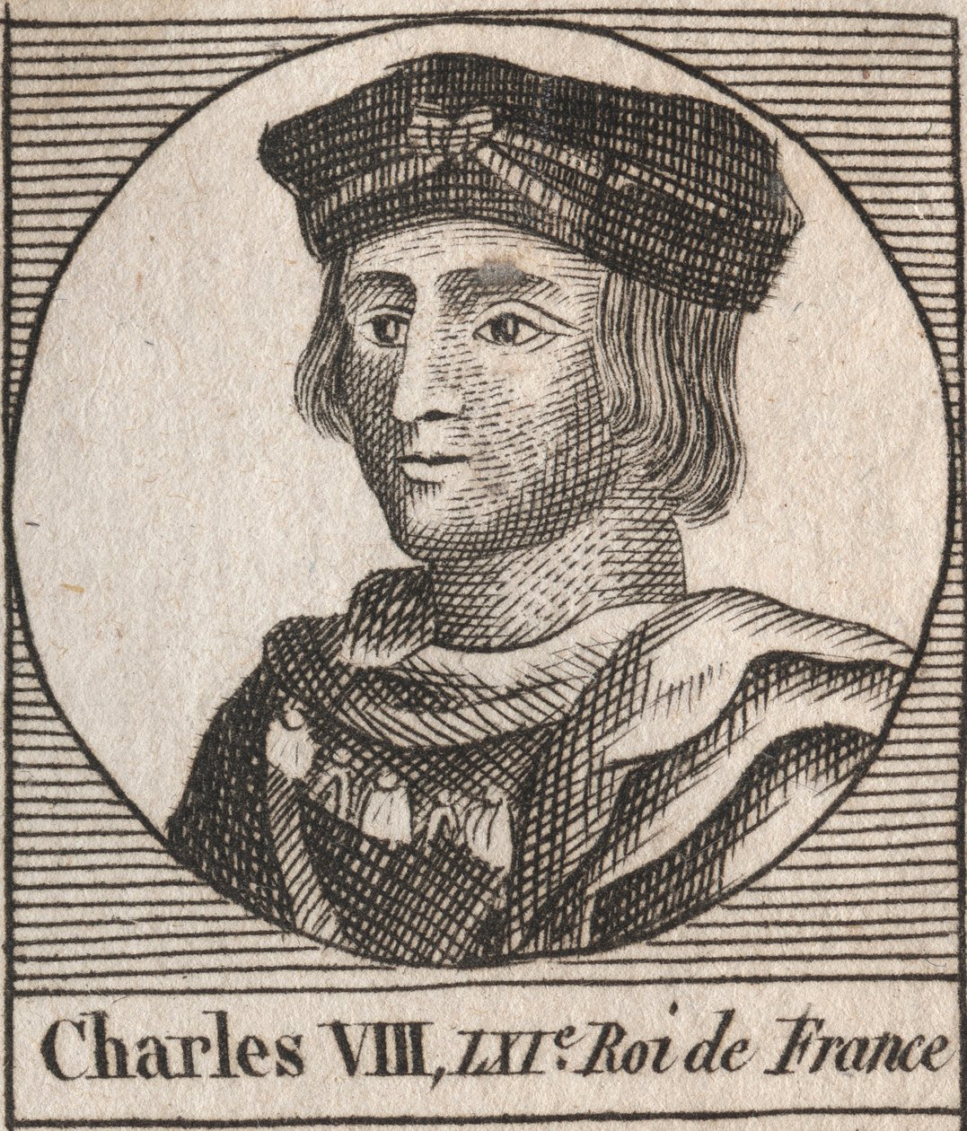 Portret Karola VIII (1470-1498) Króla Francji z dynastii Valois - Karol VIII (1470-98) Król Francji - grawerunek z „Instruction sur l