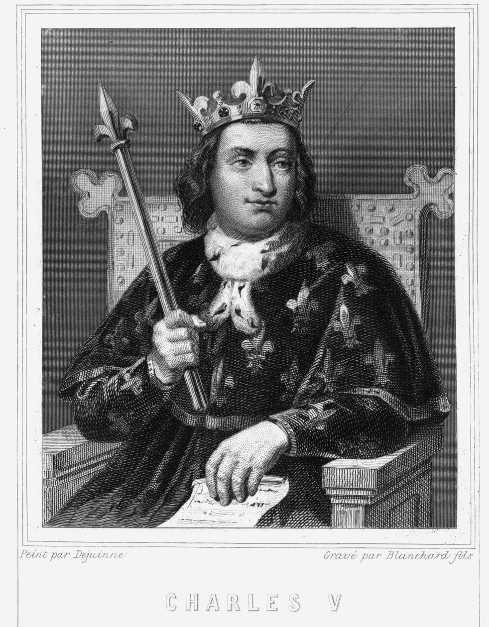 Portret Karola V Mędrca (1338 - 1380), króla Francji - w „Histoire des Français” Lavallée, rycina, sd. autorstwa Unknown artist