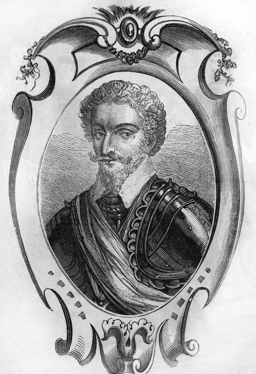 Portret Karola de Gontaut, barona, a następnie księcia Biron (1562–1602). Marechal de France. grawerunek z 1866 roku. autorstwa Unknown artist