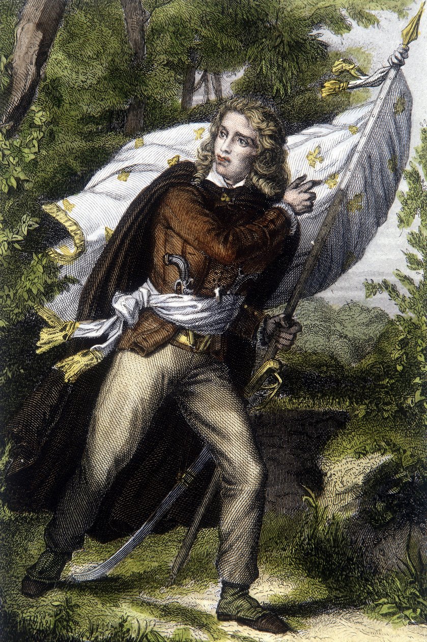 Portret szefa kuchni Chouana Jacquesa Cathelineau (1759-1793) niosącego sztandar z kwiatami lilii autorstwa Unknown artist