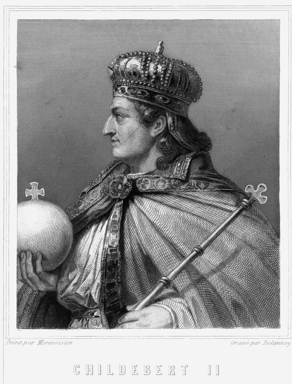 Portret Childeberta II (v. 570 - 596), króla Austrazji - w „Histoire des Français” Lavallée, rycina, sd. autorstwa Unknown artist