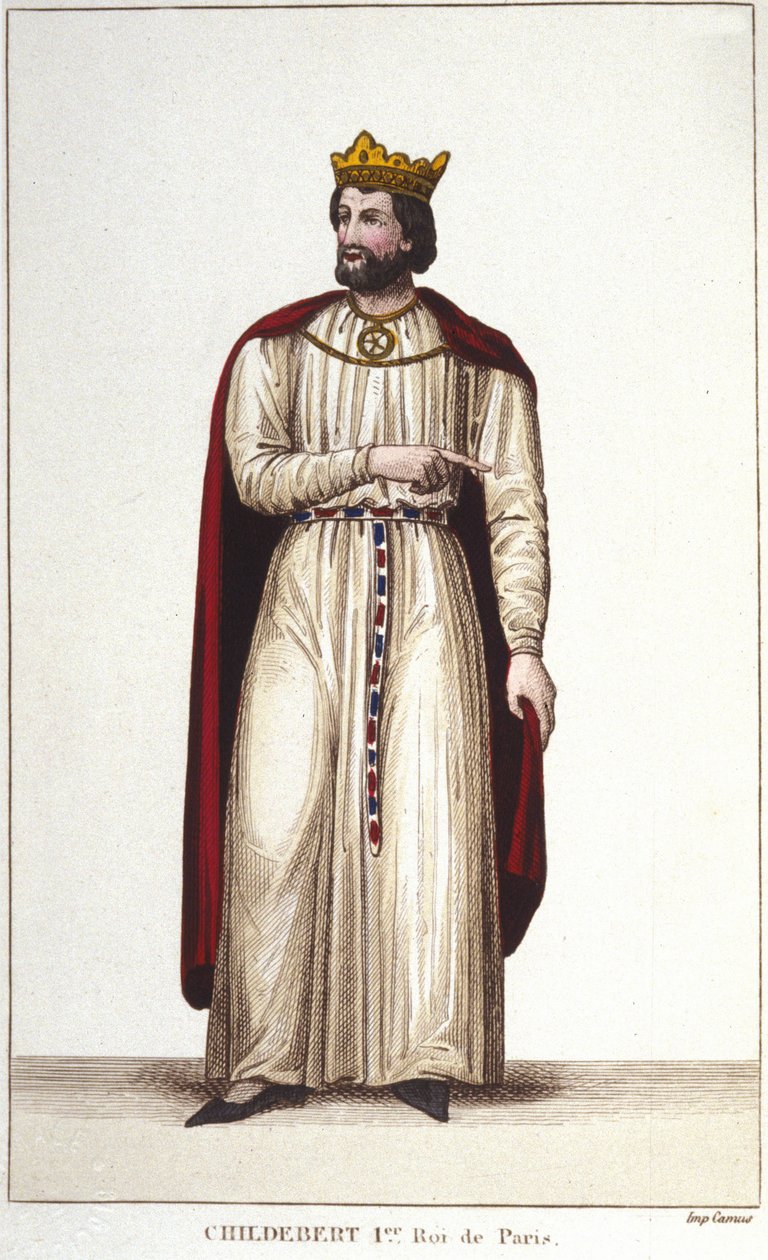Portret Childeberta I (w. 495-558) króla Paryża. Grawerowanie z 1830 r autorstwa Unknown artist