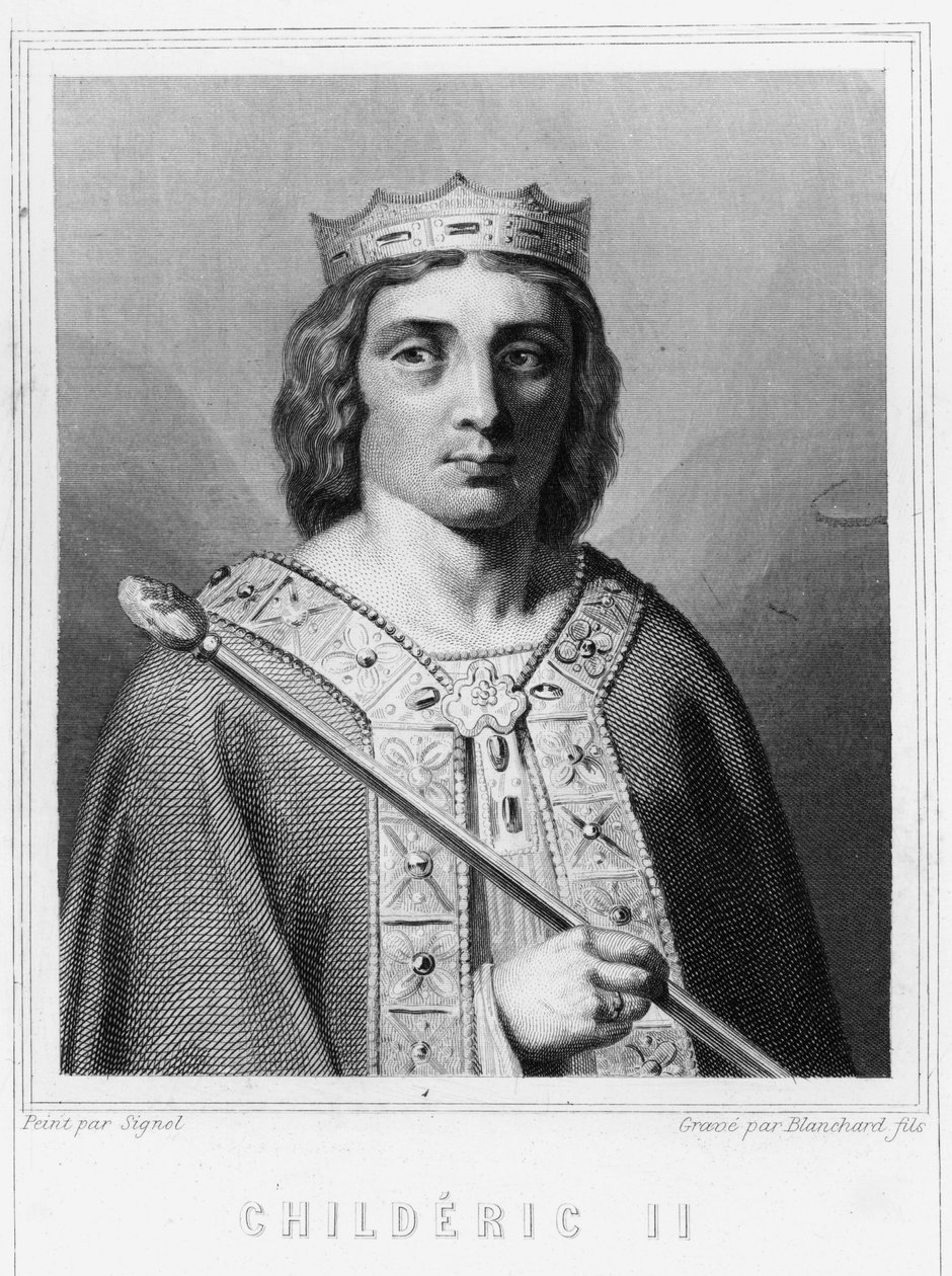 Portret Childeryka II (w. 653 - 675), króla Austrazji - w „Histoire des Français” Lavallée, rycina, sd. autorstwa Unknown artist
