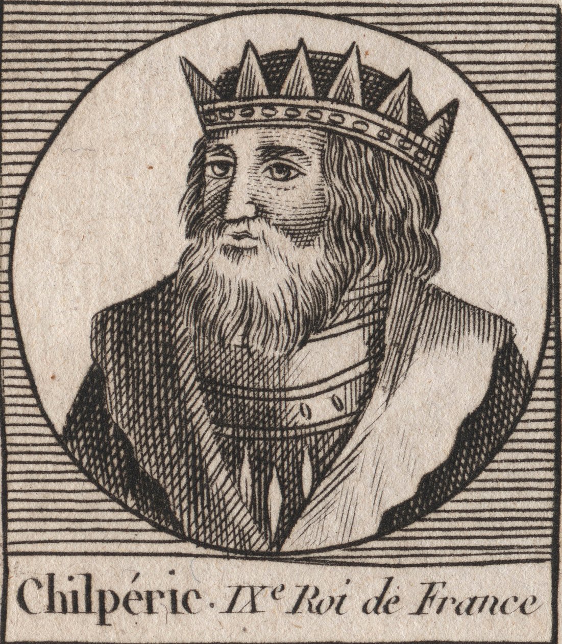 Portret Chilperika I (539 - 584), króla Neustrii - Chilperika I, króla Francji Merowingów - rycina z „Instruction sur l