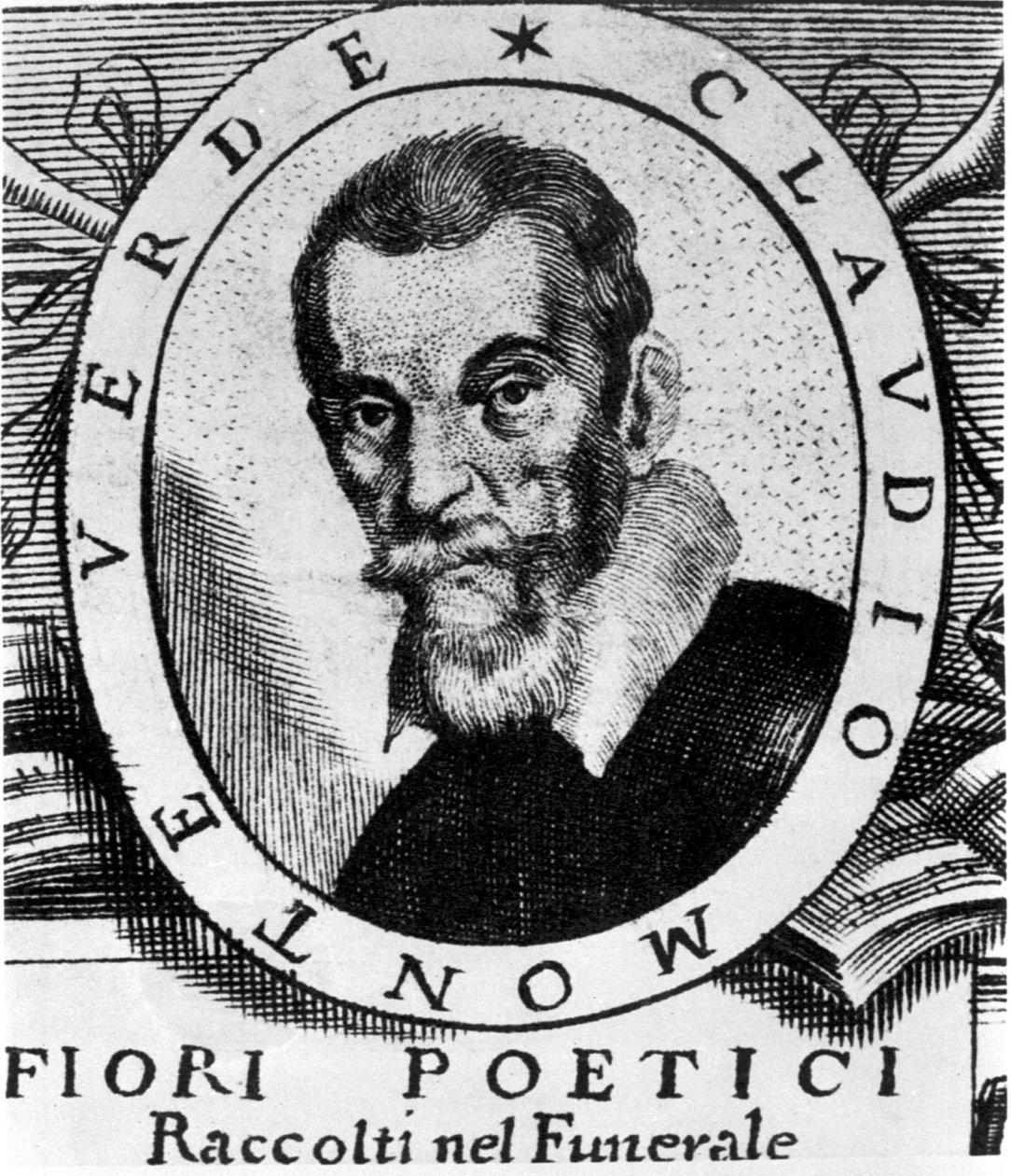 Portret Claudio Monteverdiego (1567 - 1643) po frontyspisie Fiori poetici zebranym na pogrzebie bardzo znamienitego i bardzo czcigodnego signora Claudio Monteverdiego, opublikowanym w Wenecji w 1644 roku. autorstwa Unknown artist