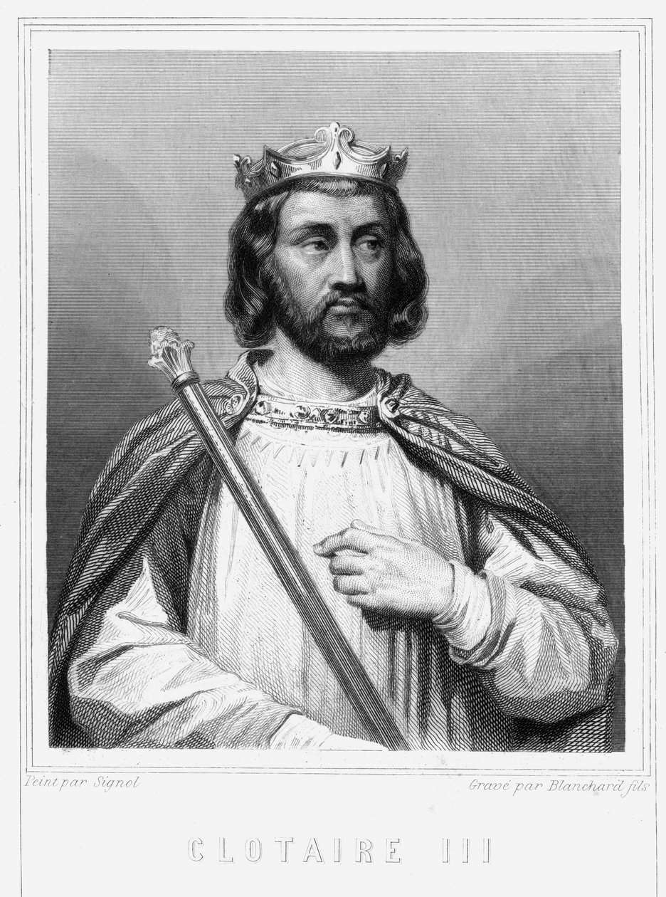 Portret Clotaire (Clothaire) III (652 - 673), króla Neustrii i Burgundii - w „Histoire des Français” Lavallée, rycina, sd. autorstwa Unknown artist