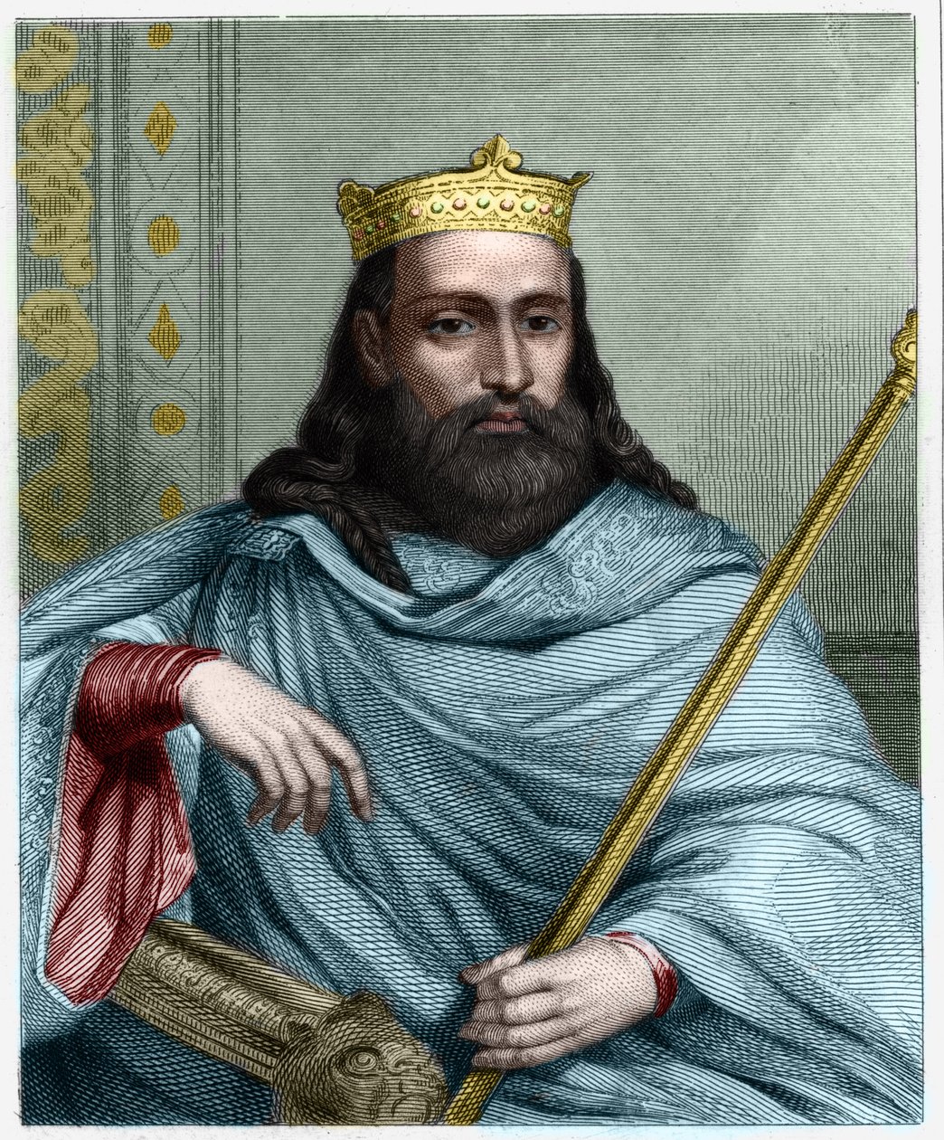 Portret Clotaire (Clothaire) I (497 - 561), króla Neustrii i króla franków - w „Histoire des Francais” Lavallee, rycina, sd. autorstwa Unknown artist