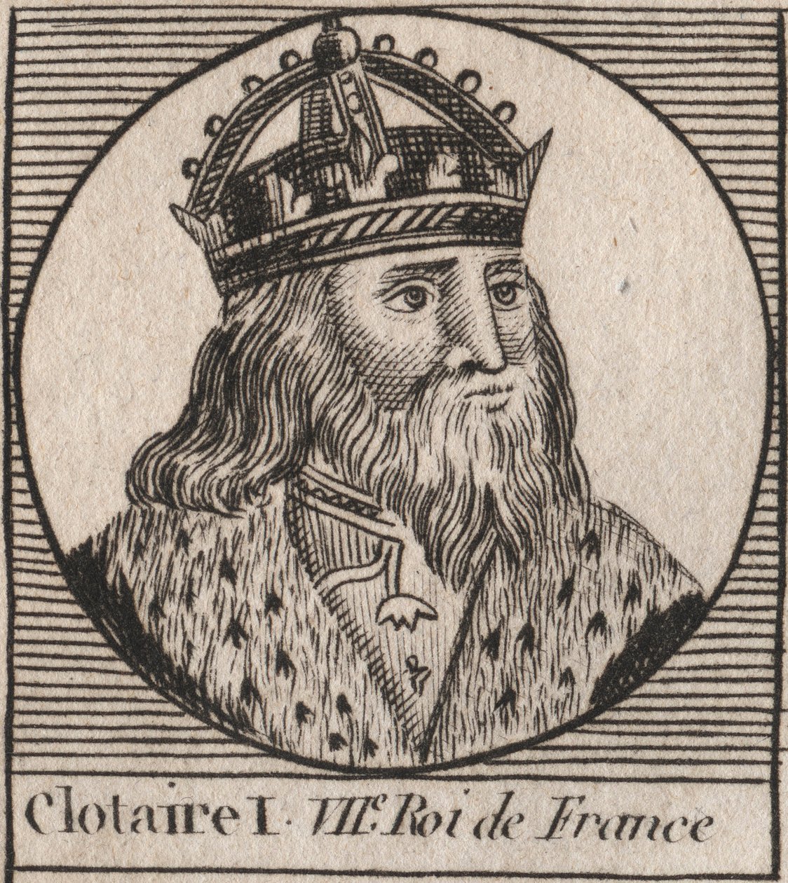 Portret Clothaire I (497 - 561), króla Neustrii i króla Franków - Clothar I, King of the Franks - rycina z „Instruction sur l
