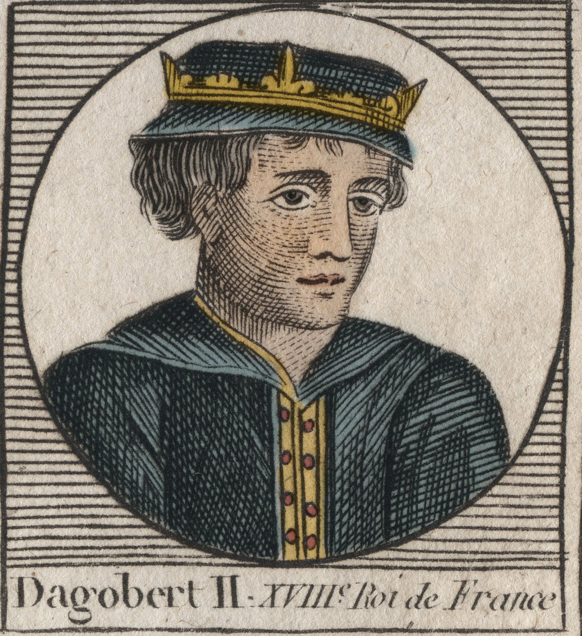 Portret Dagoberta II, króla franków od 711 do 716 - Dagobert II (676-679), króla Austrazji - rycina z „Instruction sur l