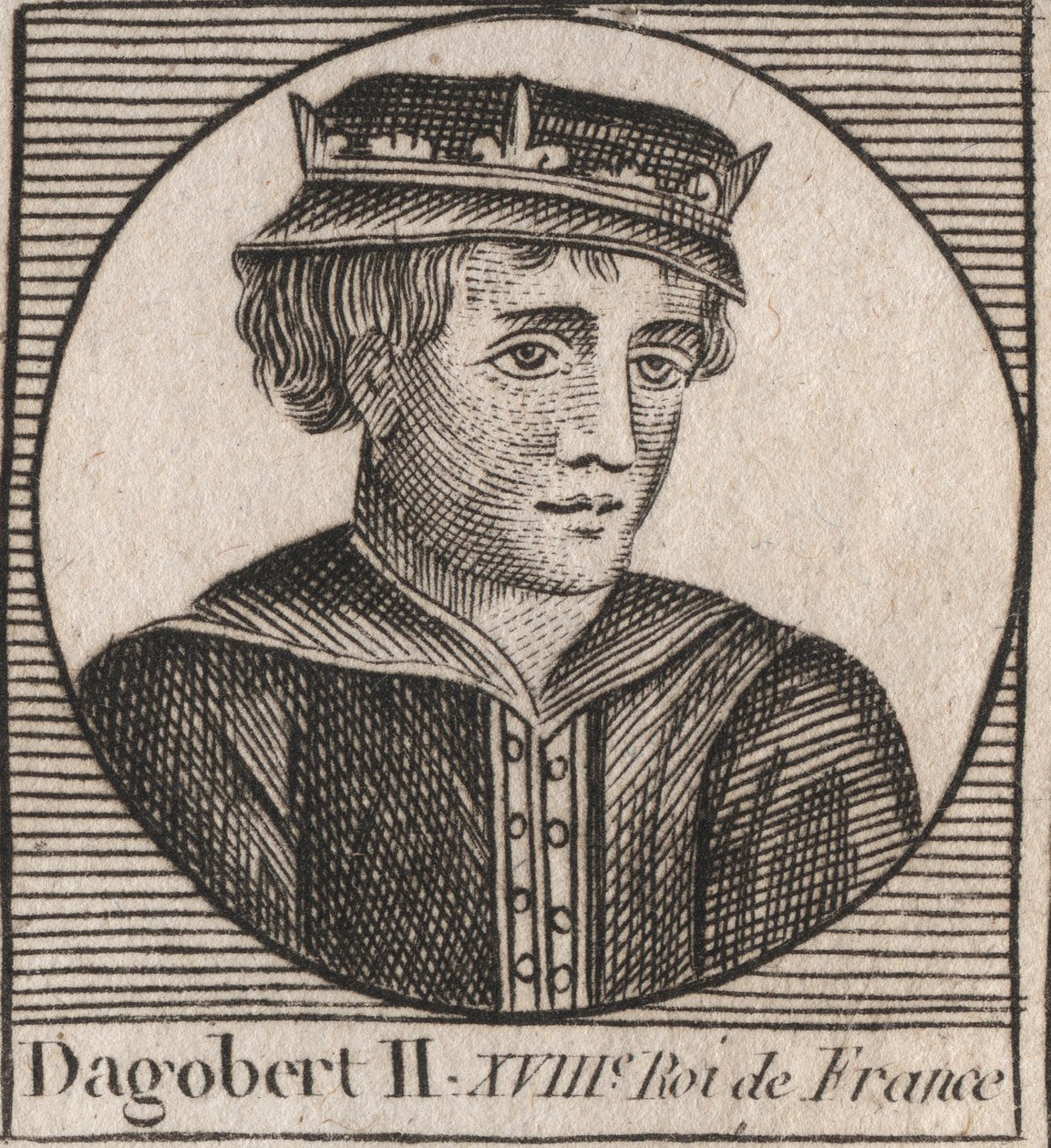 Portret Dagoberta II, króla franków 711a 716 - Dagoberta II (676-679), króla Austrazji - grawerunek z „Instruction sur l