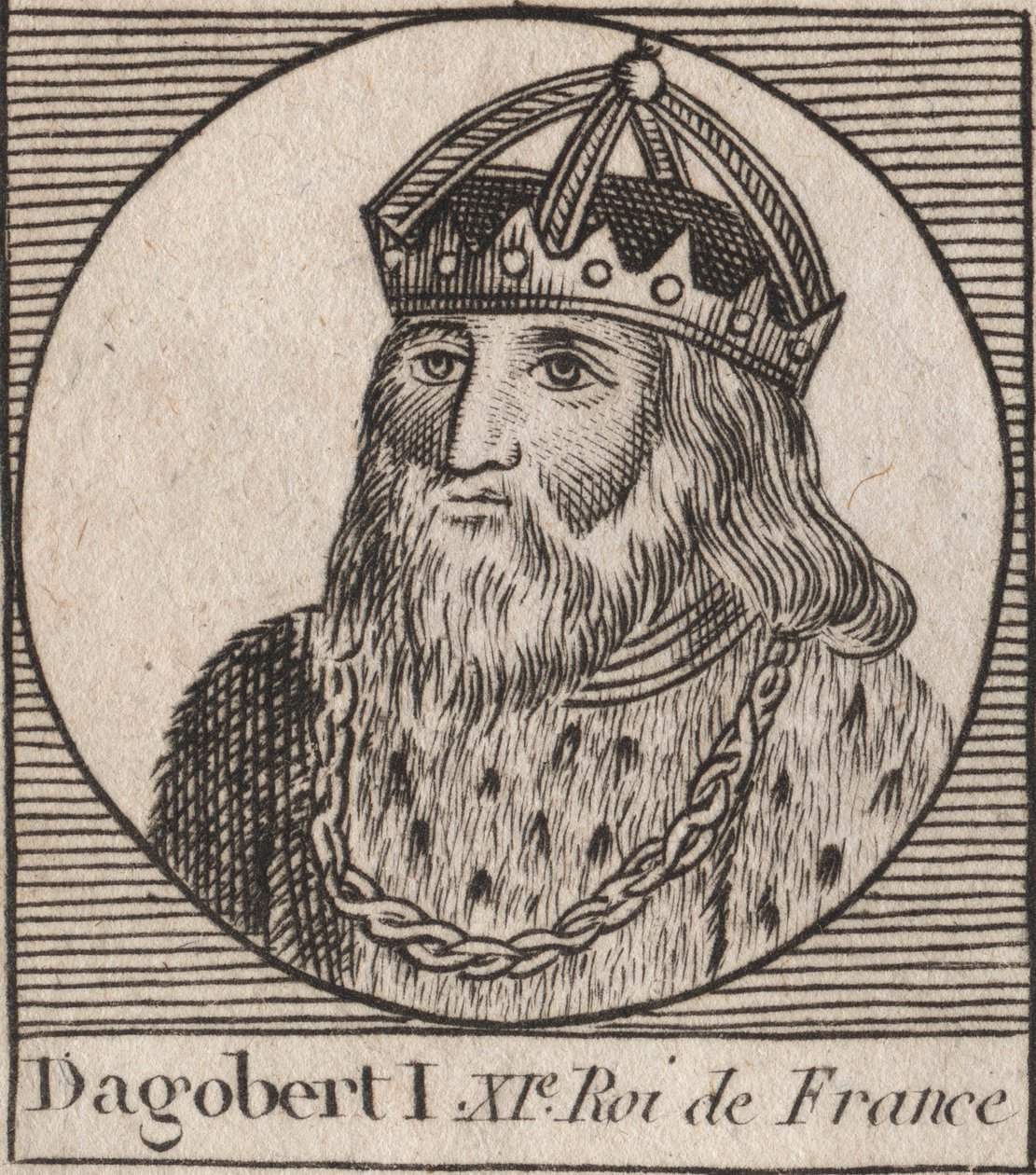 Portret Dagoberta, króla franków od 628 do 638 - Dagobert (605-39) króla Franków - rycina z „Instruction sur l