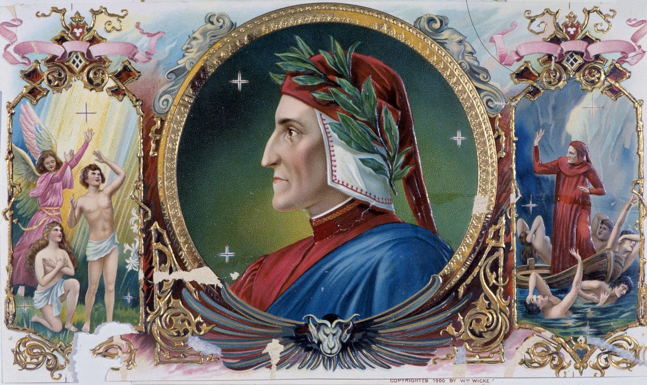 Portret Dantego - Etykieta na pudełko po cygarach, koniec XIX wieku autorstwa Unknown artist