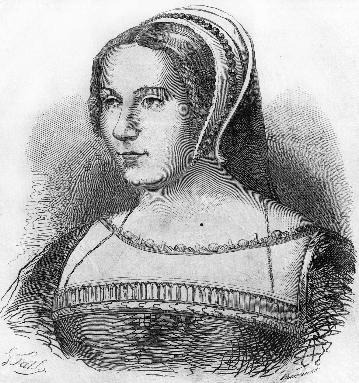 Portret Diany de Poitiers (1499-1566), ulubiony przez Henryka II, rycina z XIX wieku. autorstwa Unknown artist