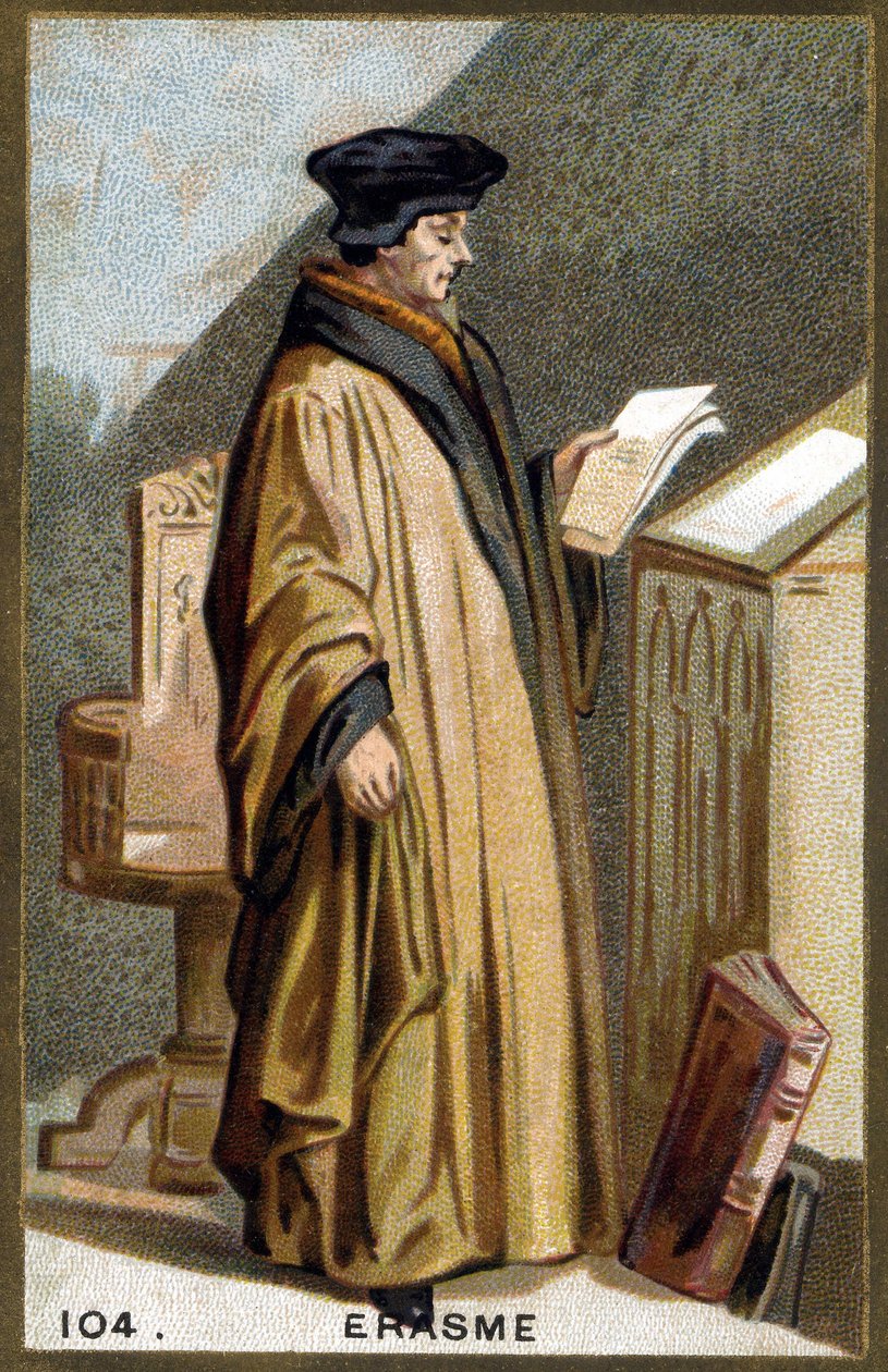 Portret Didiera Erasme (1469-1536), holenderskiego humanisty. XIX-wieczna chromolitografia. autorstwa Unknown artist