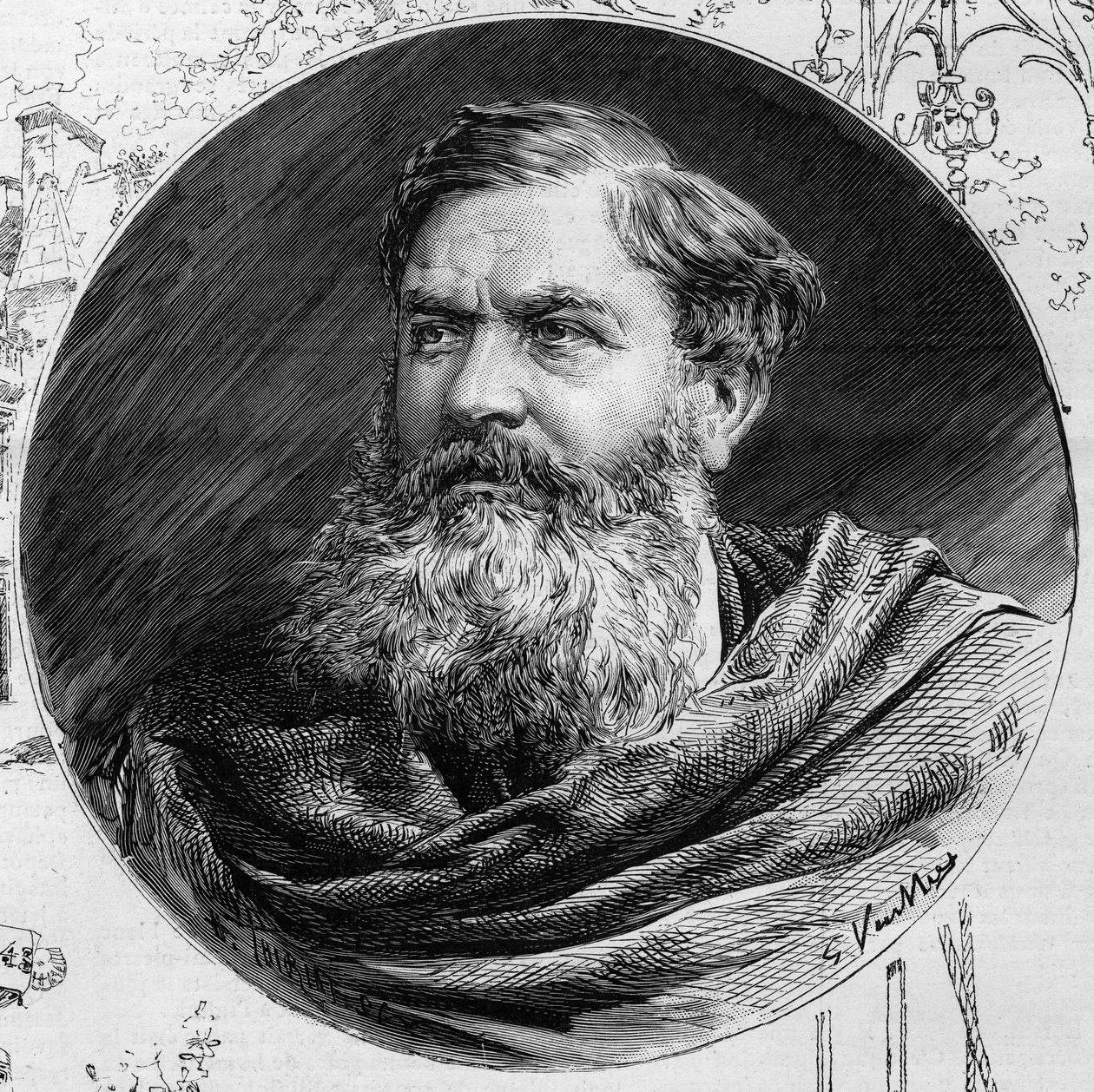 Portret Edmonda du Sommerarda (1817-1885), dyrektora Musee de Cluny, W „The Illustrous World” 1885. autorstwa Unknown artist