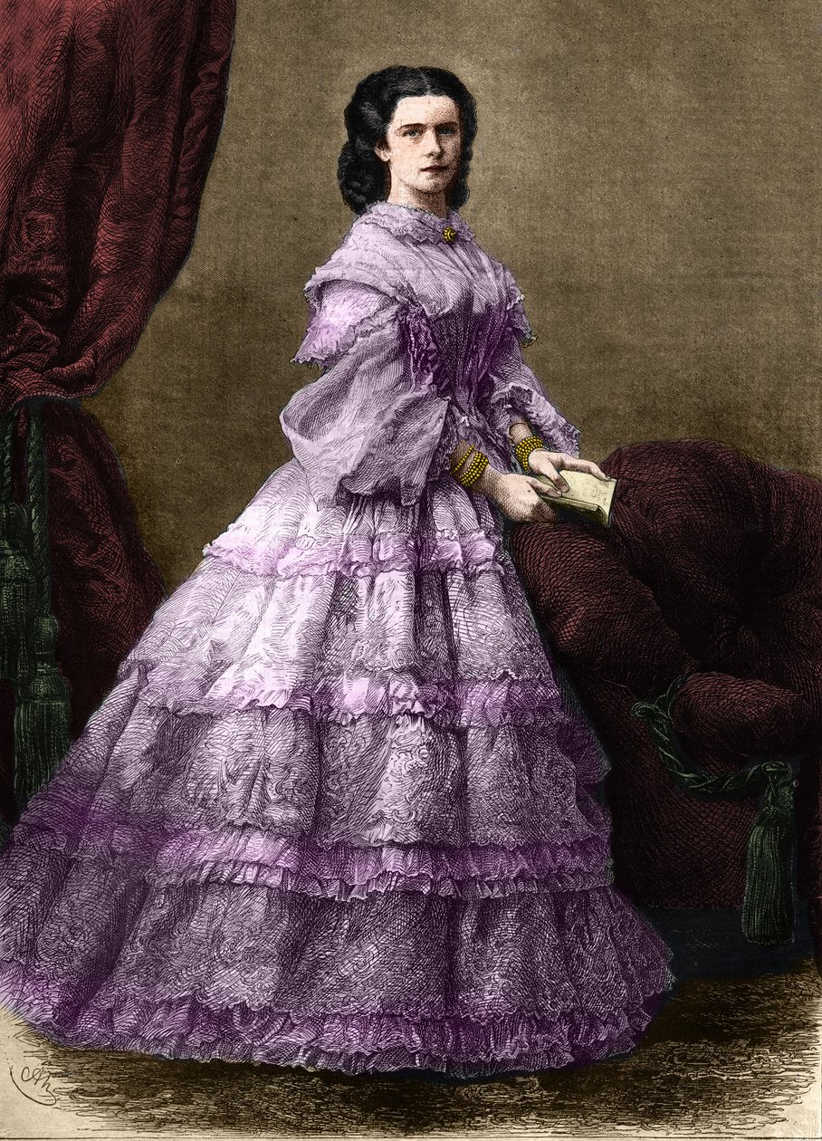 Portret Elżbiety de Wittelsbach (1837-1898) (sissi), cesarzowej Austrii (1854-1898) i królowej Węgier (1867-1898), z domu księżnej Baviere. (IMPRESS ELISABETH Z AUSTRII). Rycina z 1864 r. Zbiory prywatne. autorstwa Unknown artist